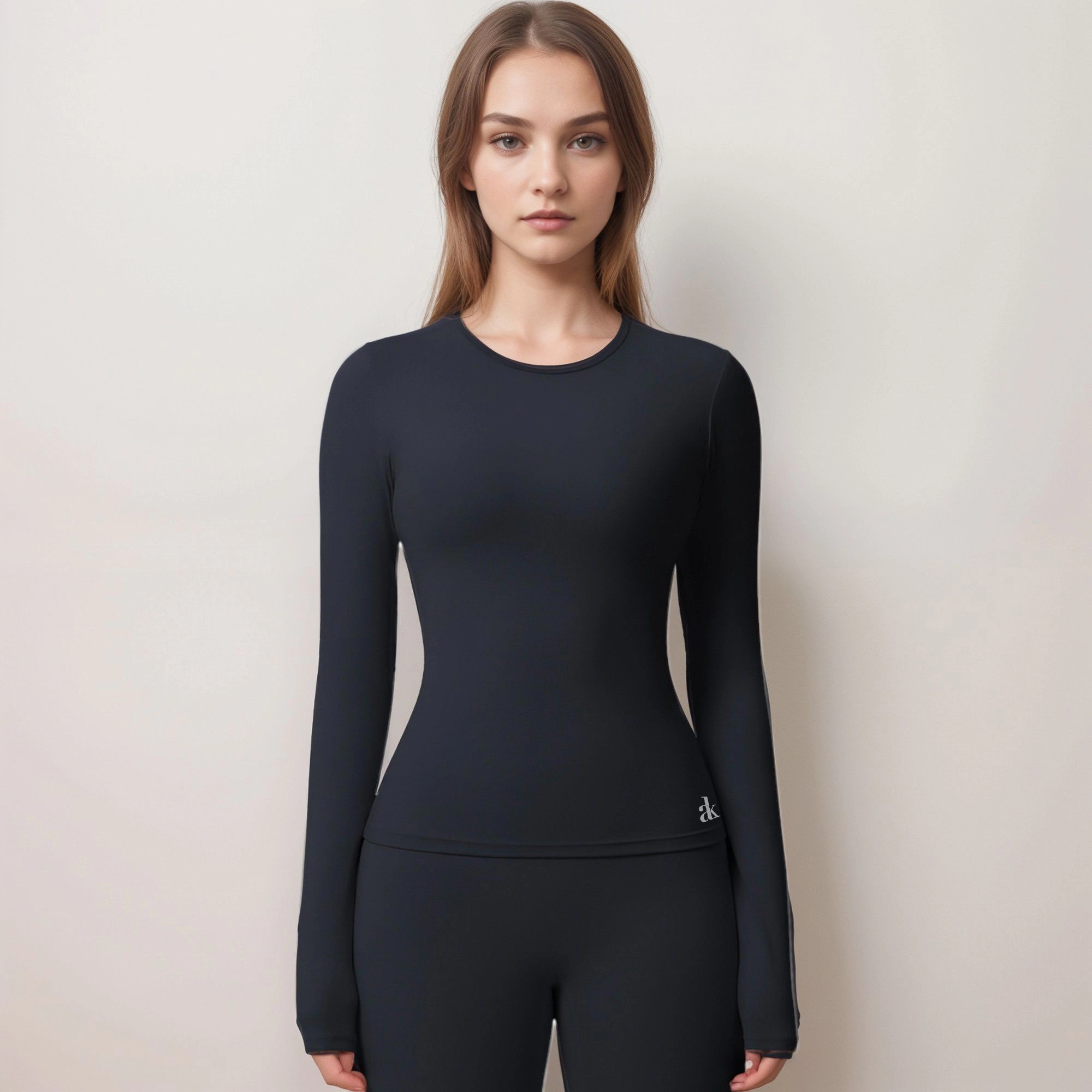 Anna-Kaci Women's Active Top with Crew Neckline Seamless Fitted Silhouette and Thumbhole Cuffs