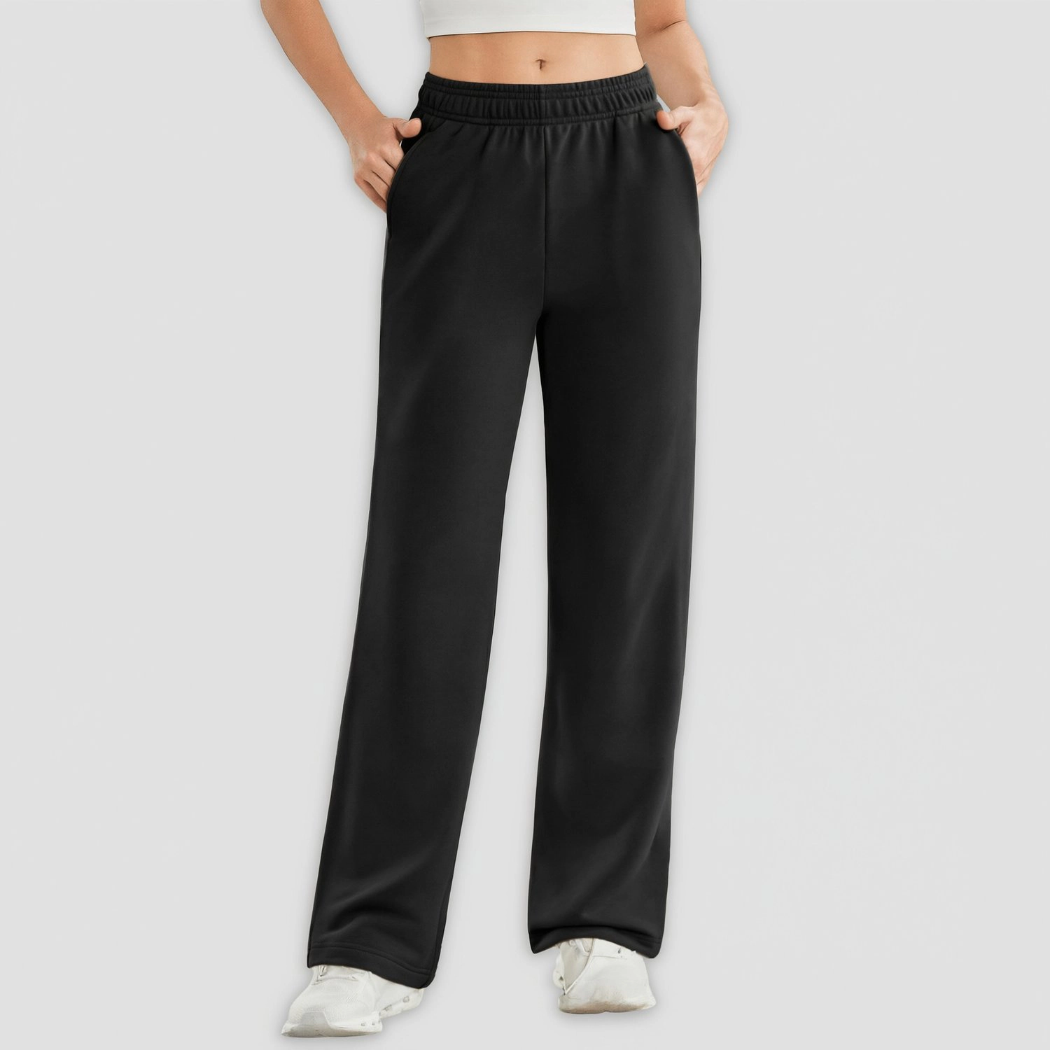 Pinspark Womens Soft Wide Leg Sweatpants Fall Elastic Waist Straight Lounge Pants