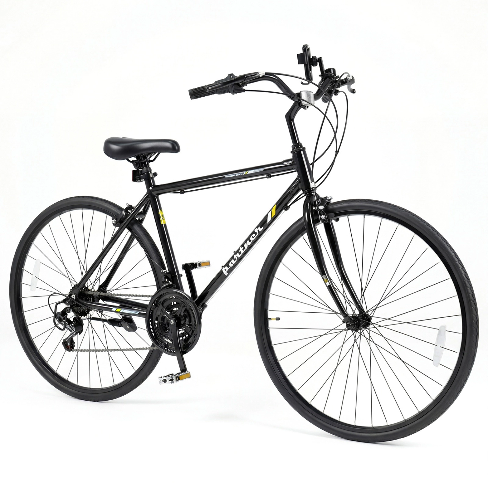 SUGIFT Black Adult 18 Speed Shimano Drivetrain Aluminum Frame and Phone Holder 700C Hybrid Bike