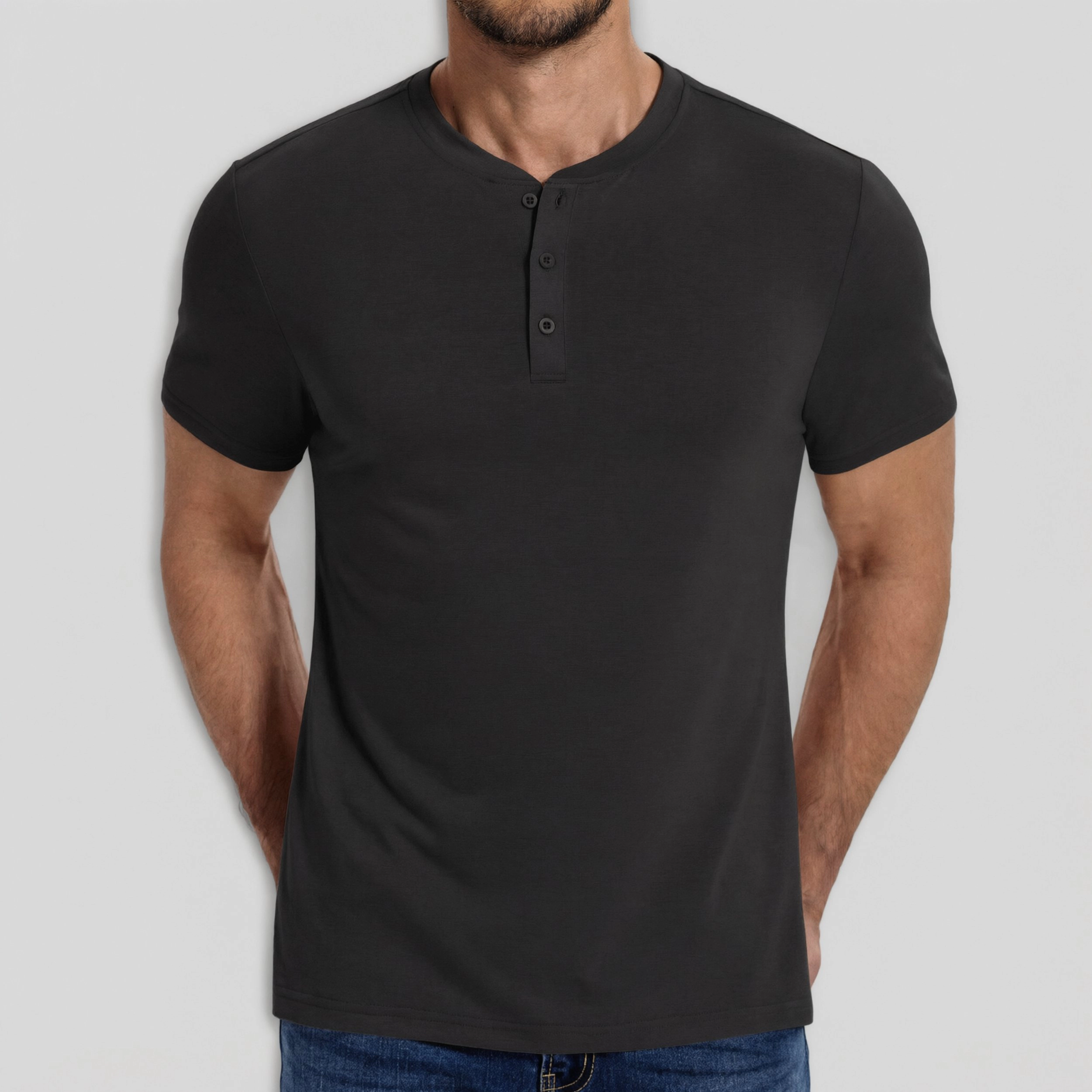 COOFANDY Mens Short Sleeve Henley Shirt  Solid Color Button Placket Tees