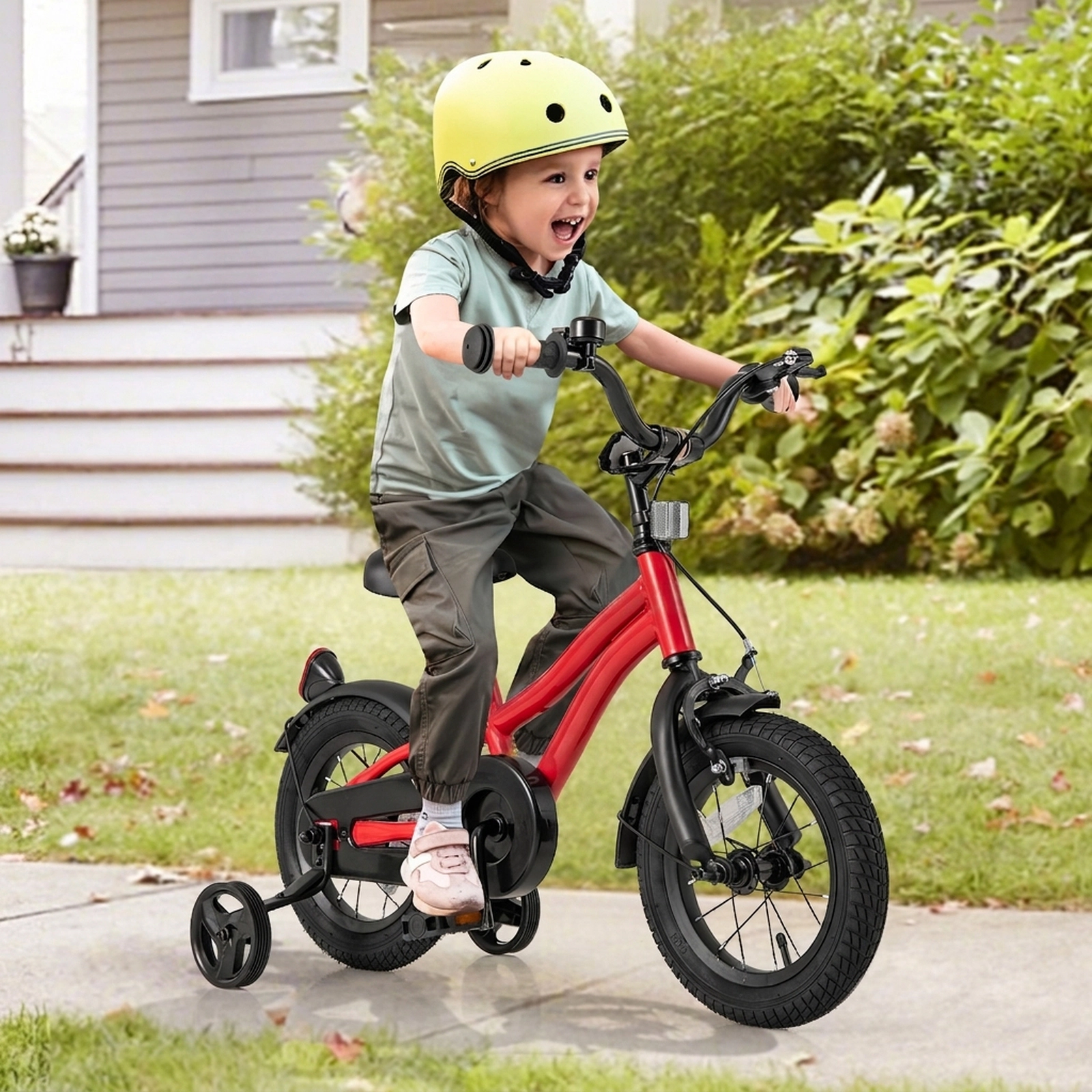 SUGIFT Red Detachable Training Wheels Reflectors Bell and Quick Release Seat Kids 12 Inch Bike