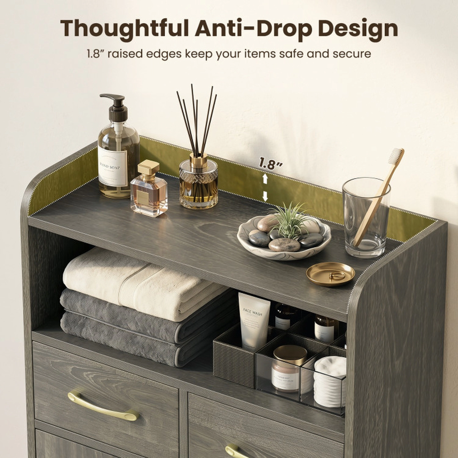 SUGIFT Gray Oak 44-lb Countertop Freestanding Bathroom Storage Cabinet with 2 Drawers 2 Doors and Adjustable Shelf