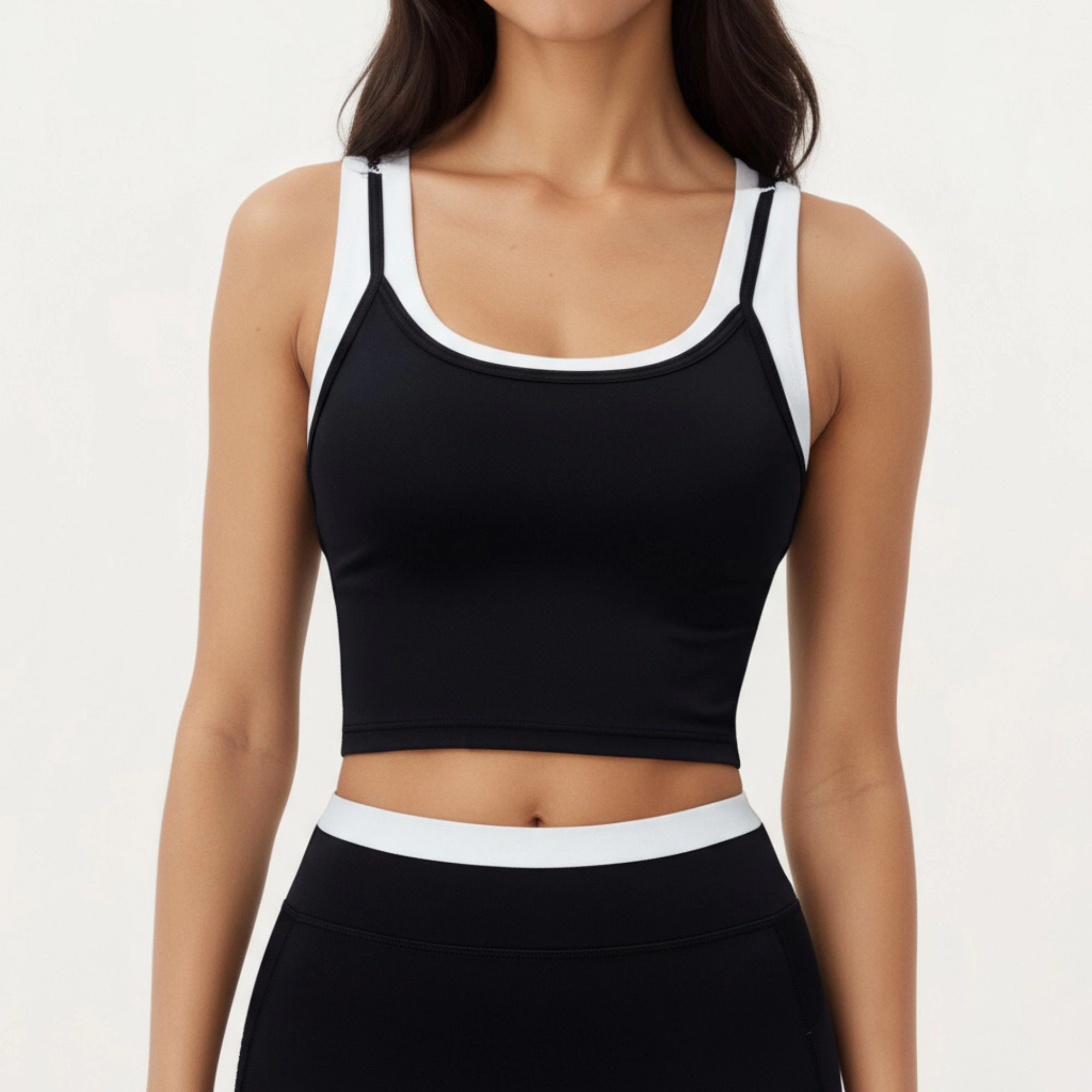 Anna-Kaci Women's Fitted Scoop Neck Crop Athletic Tank Top with Contrast Trim Details and Stretch Performance Fabric