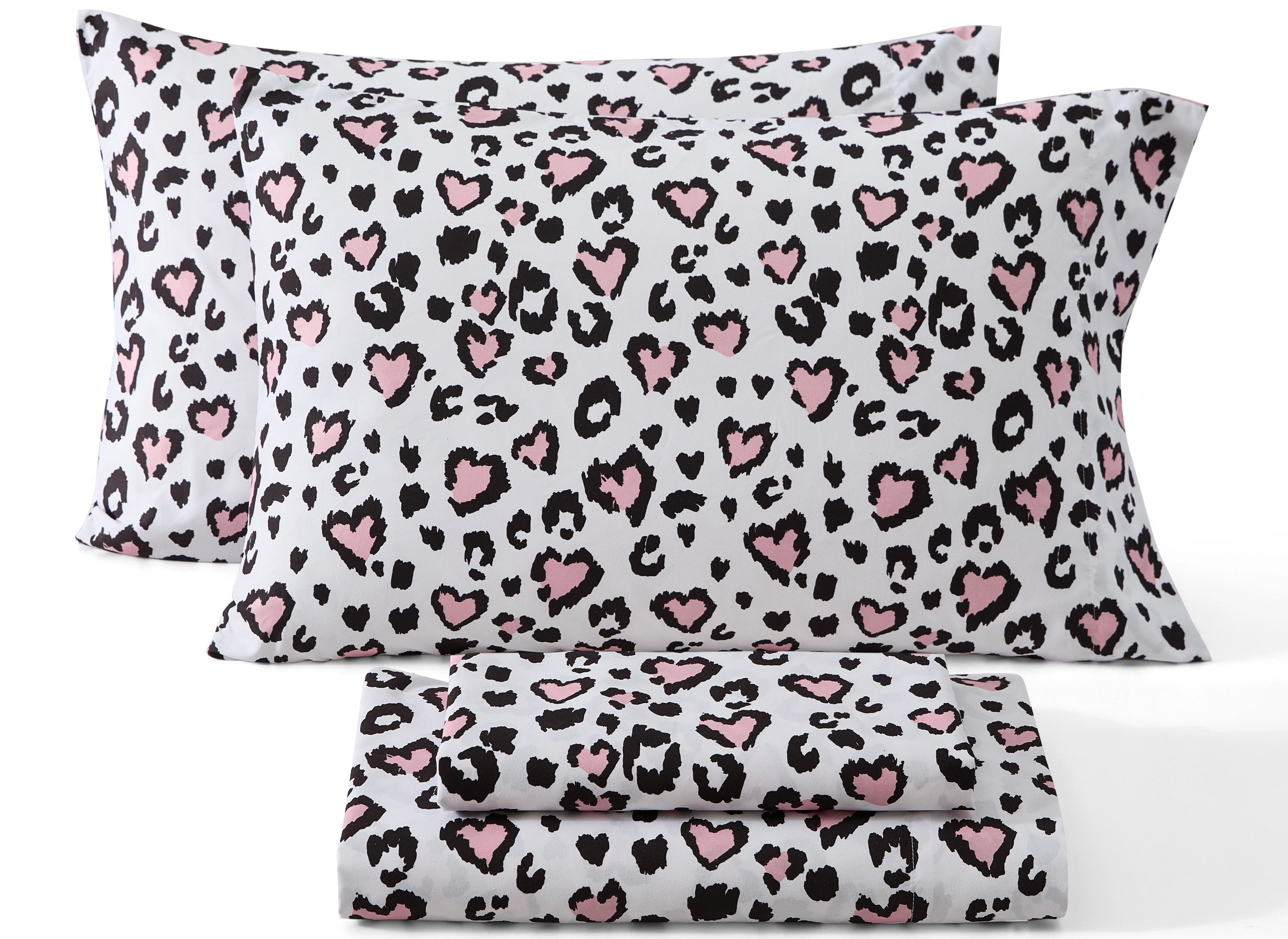 HLC.ME Cheetah Heart Kids Patterned Bed Sheet Set - Wrinkle Resistant & Ultra Soft - Fits Mattresses up to 15 in Deep