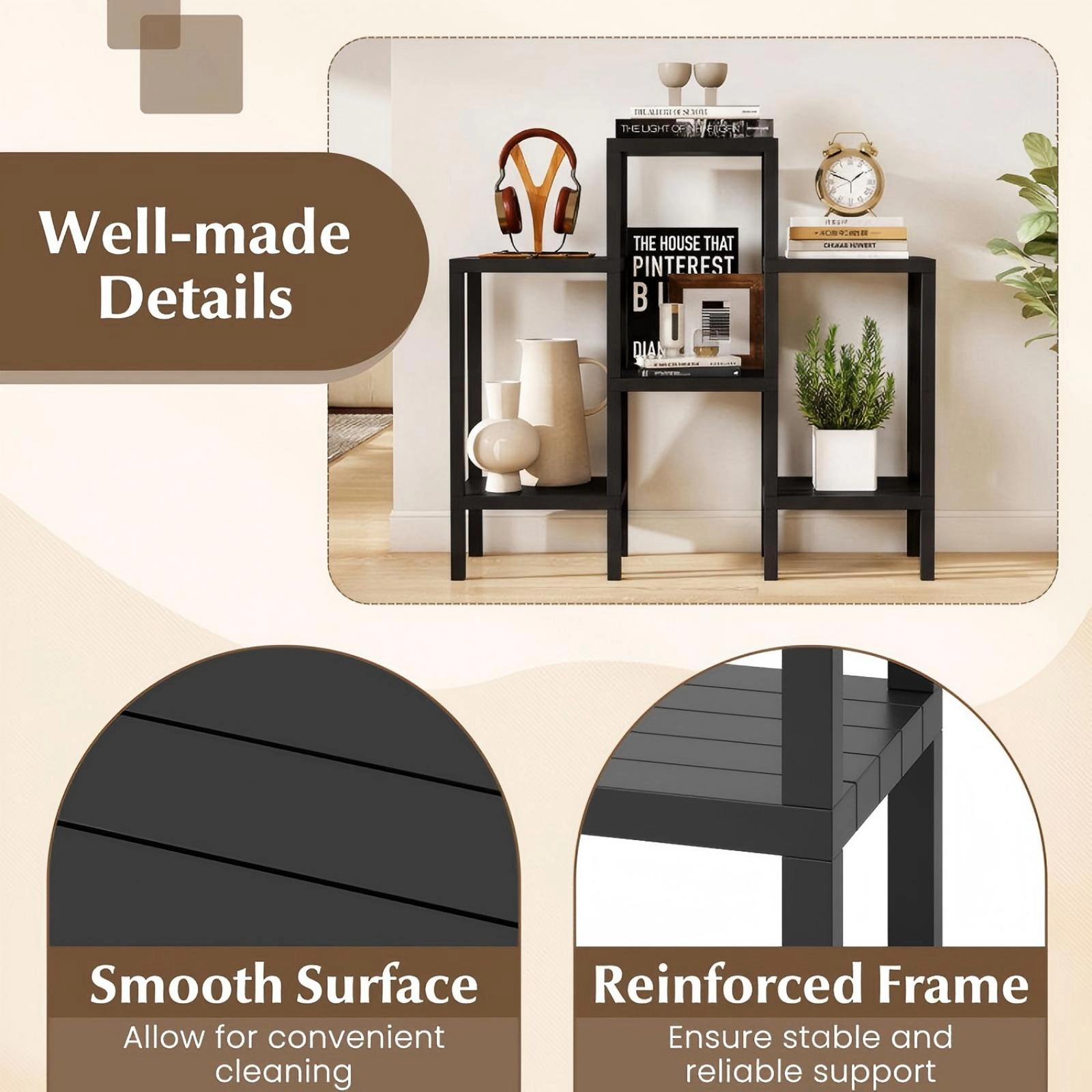 SUGIFT Black 6-Tier Modular Plastic Cube Storage Organizer Shelf for Closet Kitchen and Bathroom