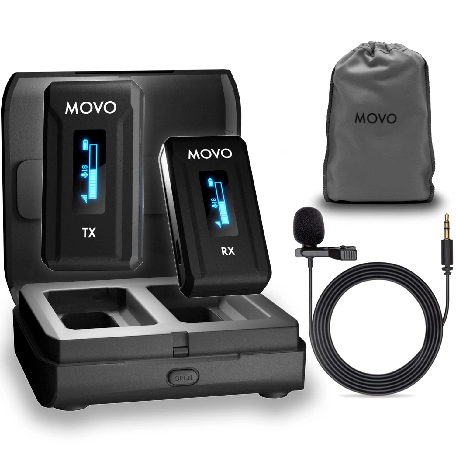 Movo WMX-2 Wireless Camera Microphone with Charging Case - Lavalier Mic for DSLR Cameras, Vlogging, Content Creation