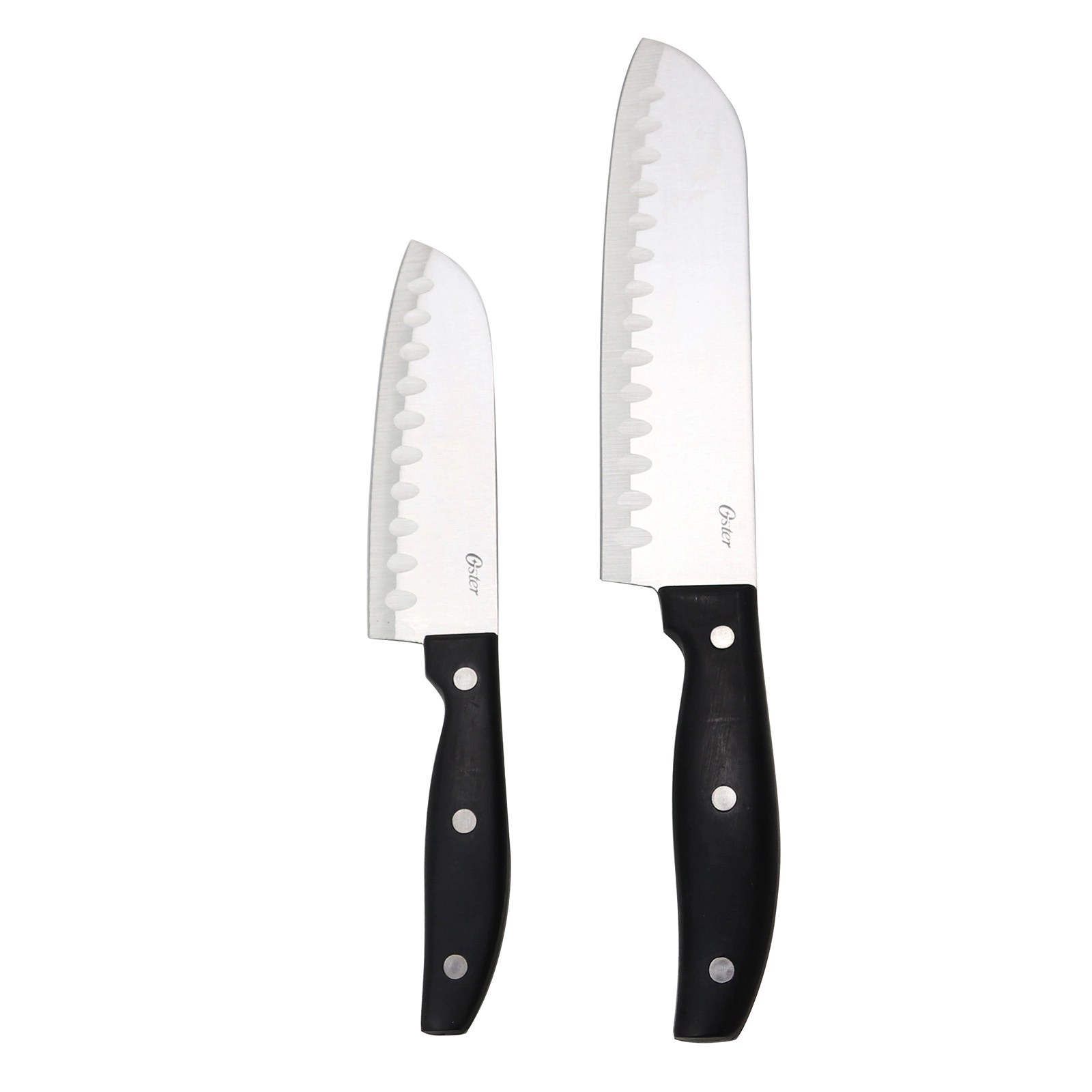 Oster Granger 2 Piece Stainless Steel Santoku Knife Set with Black Handles
