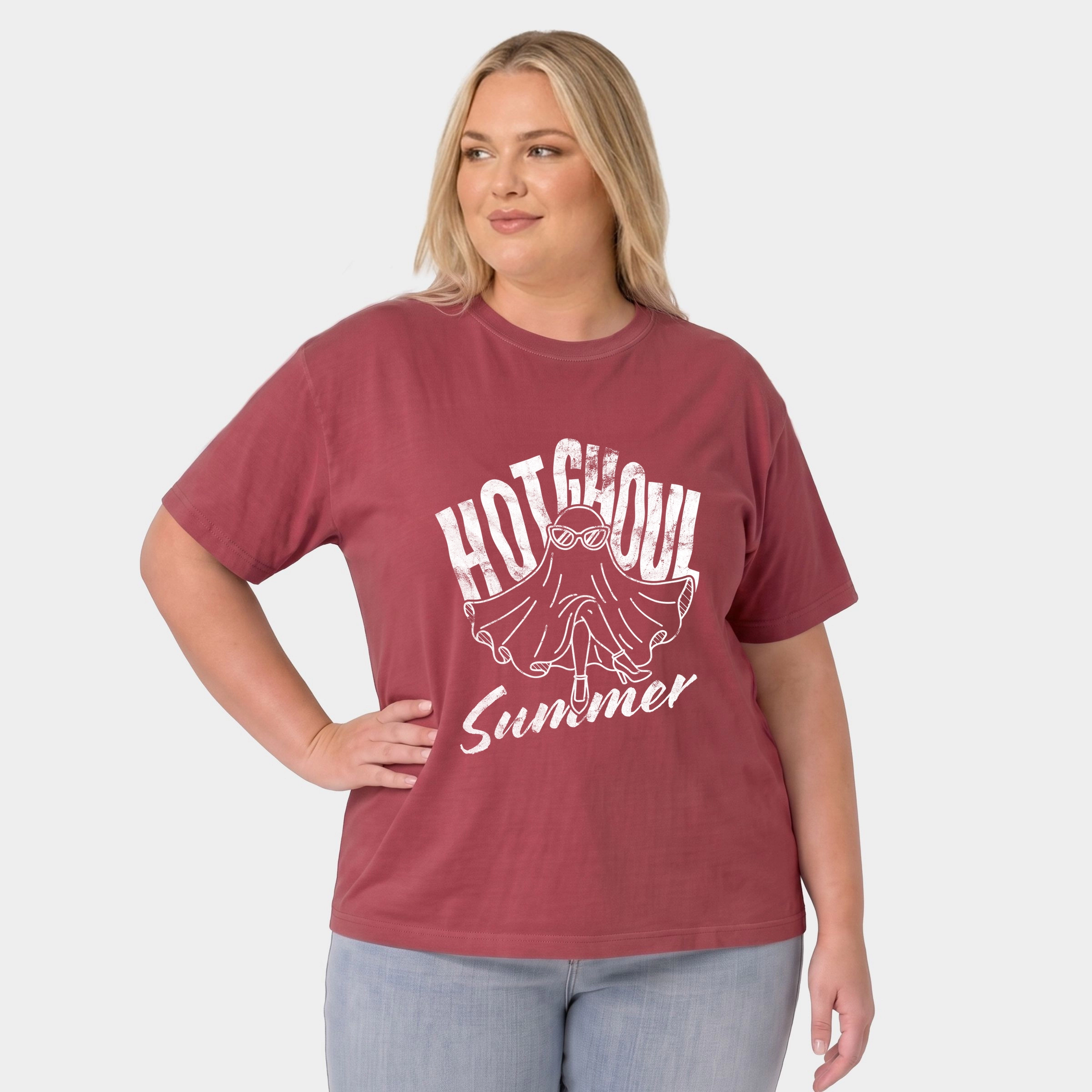 Simply Sage Market - Women's Plus Sized Garment Dyed Graphic T-Shirt Hot Ghoul Summer Ghost
