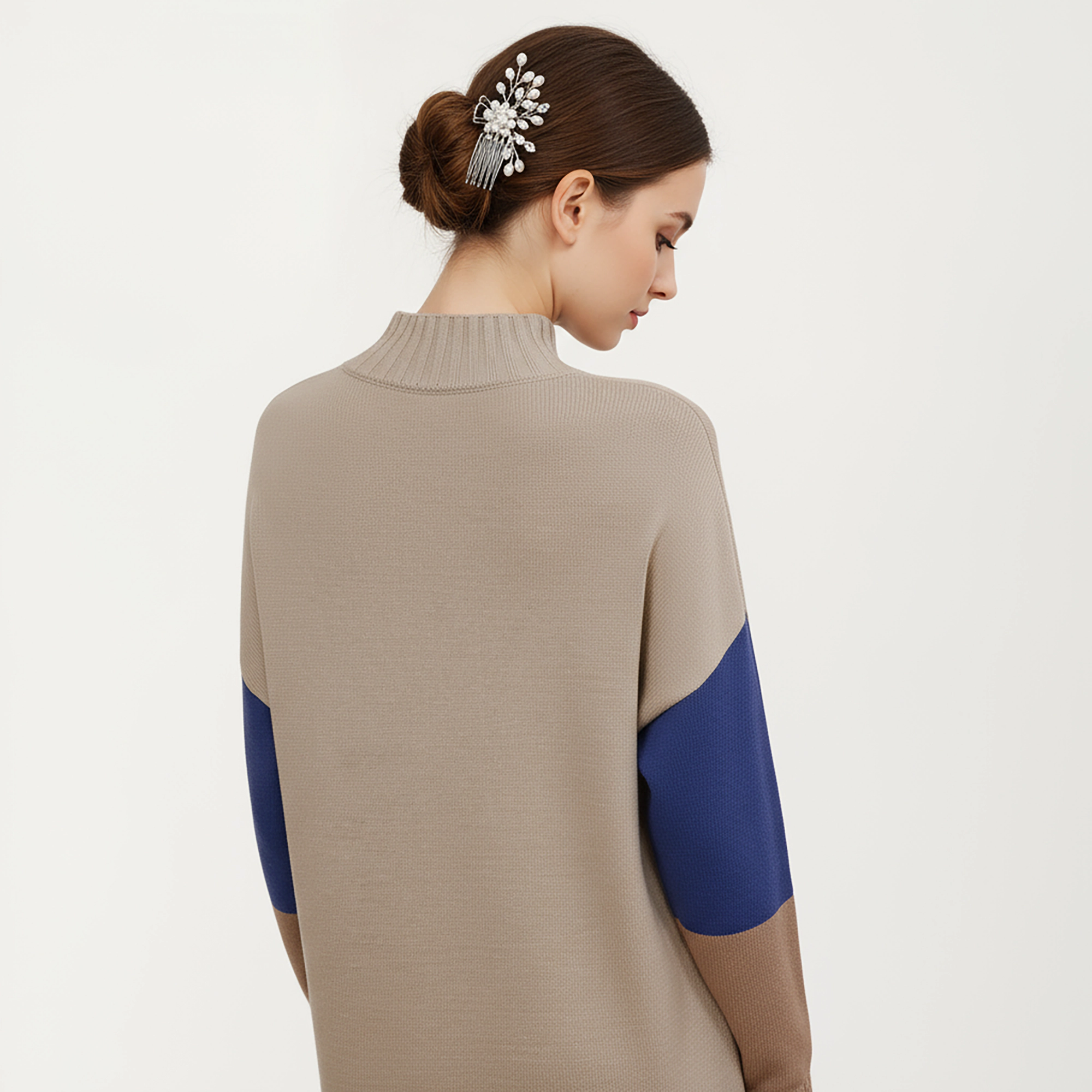 Anna-Kaci Women's Colorblock Knit Long Sleeves Ribbed Edges Straight Sweater Dress