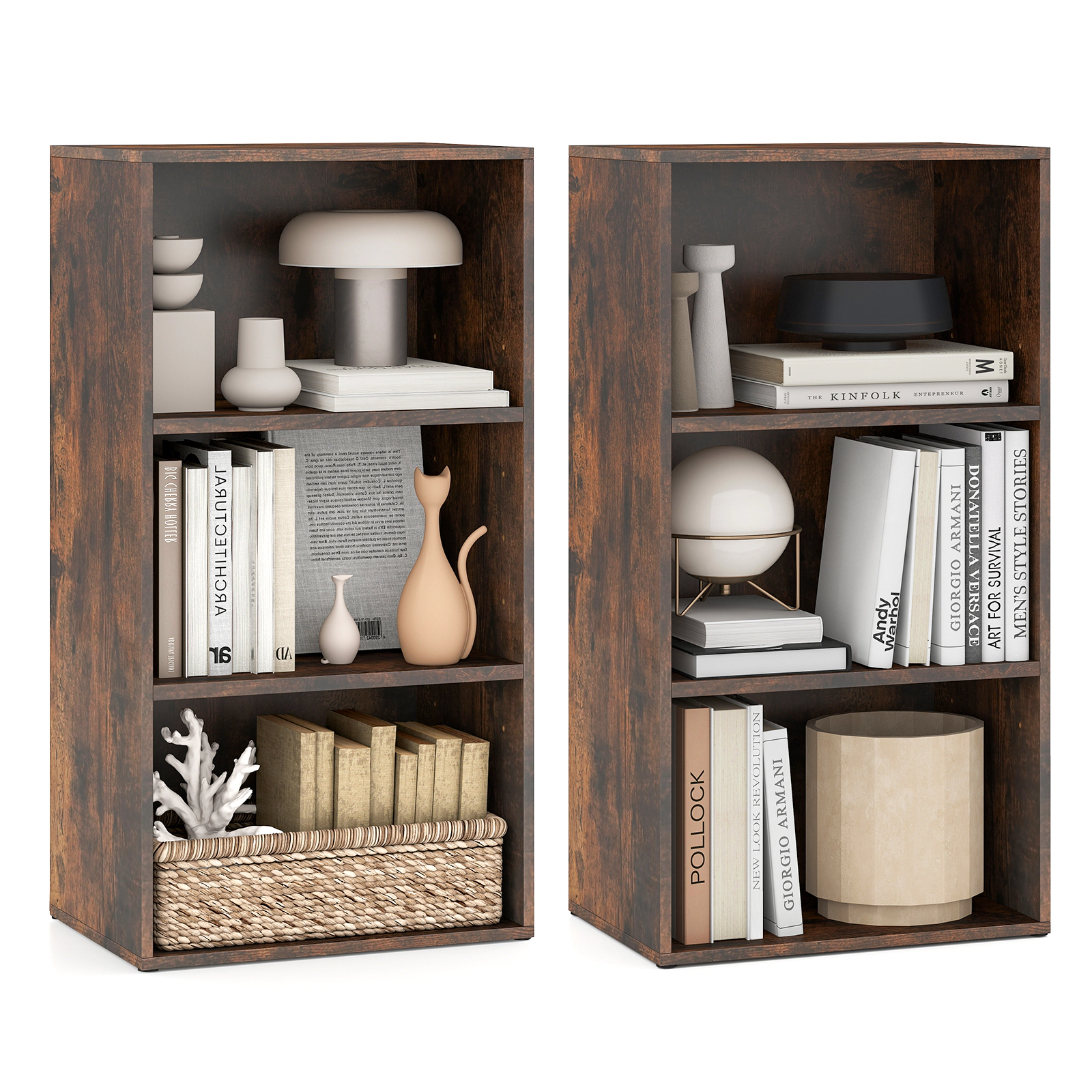 SUGIFT Set of 2 3-Tier Cube Bookcases with Adjustable Shelves