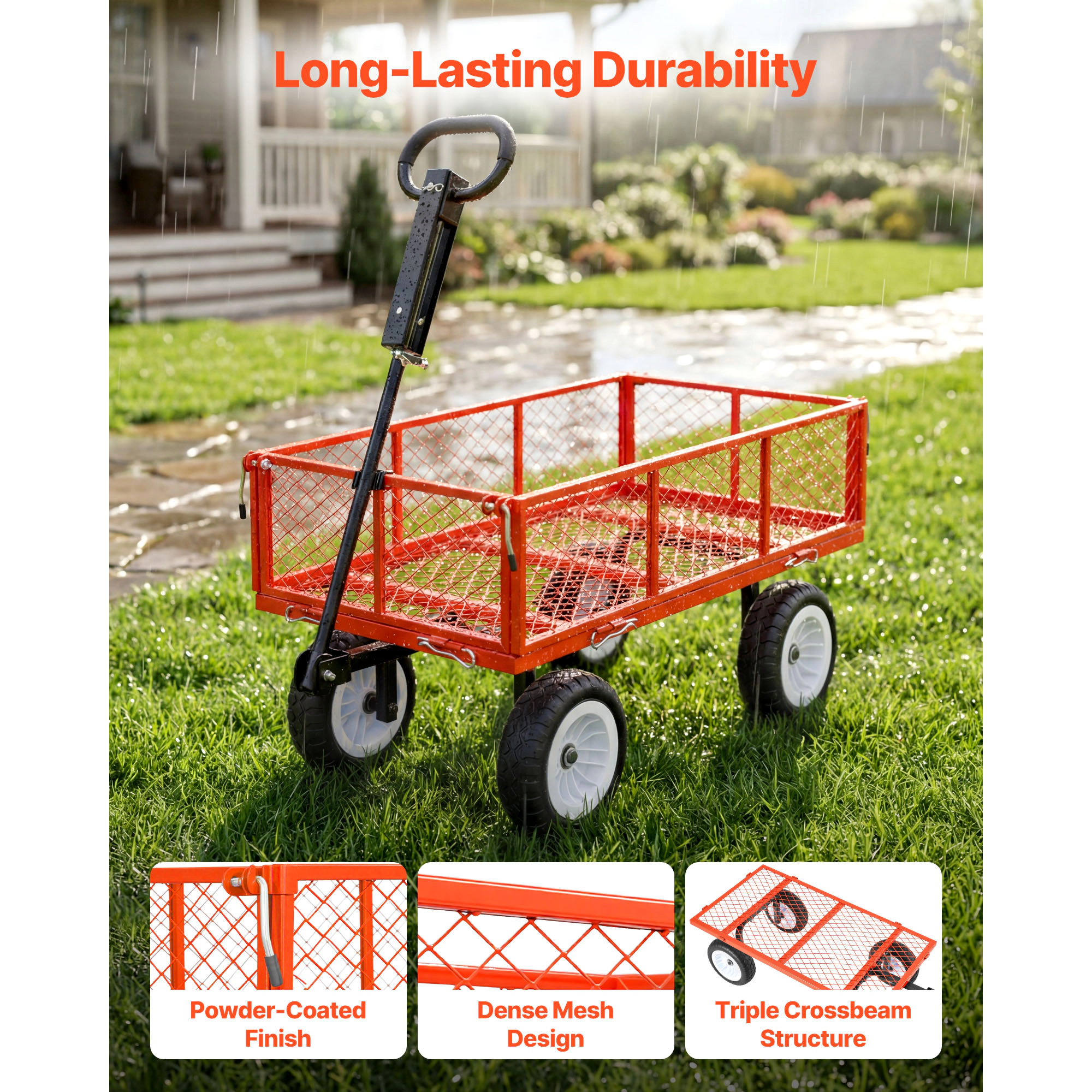 HONGGE Garden Cart 900 LBS Heavy Duty Steel Yard and Garden Utility Wagon with 10-Inch Tires Outdoor Gardening Stool