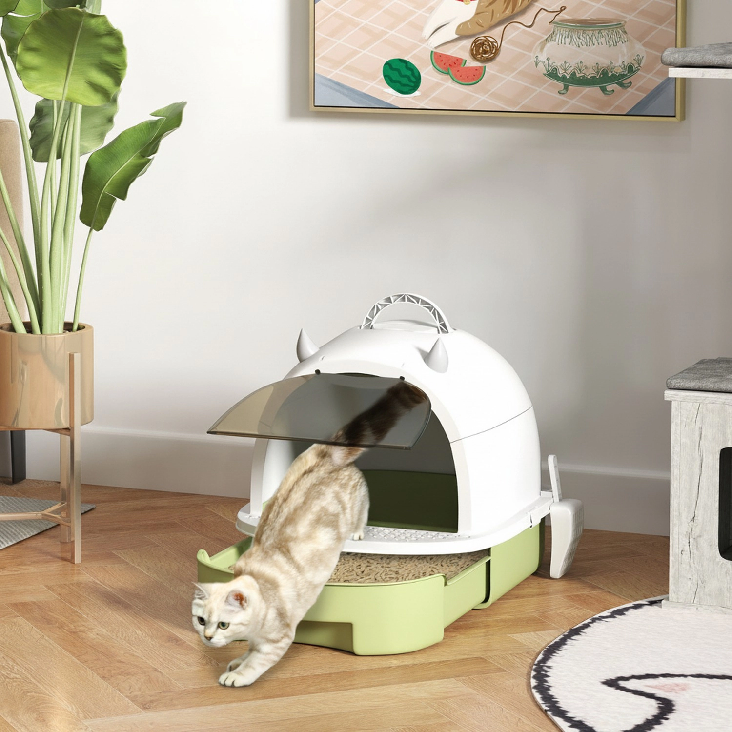 HONGGE Covered Cat Litter Box with Lid, Scoop, Deodorizing Bags for Odor Control, Privacy, Easy to Clean