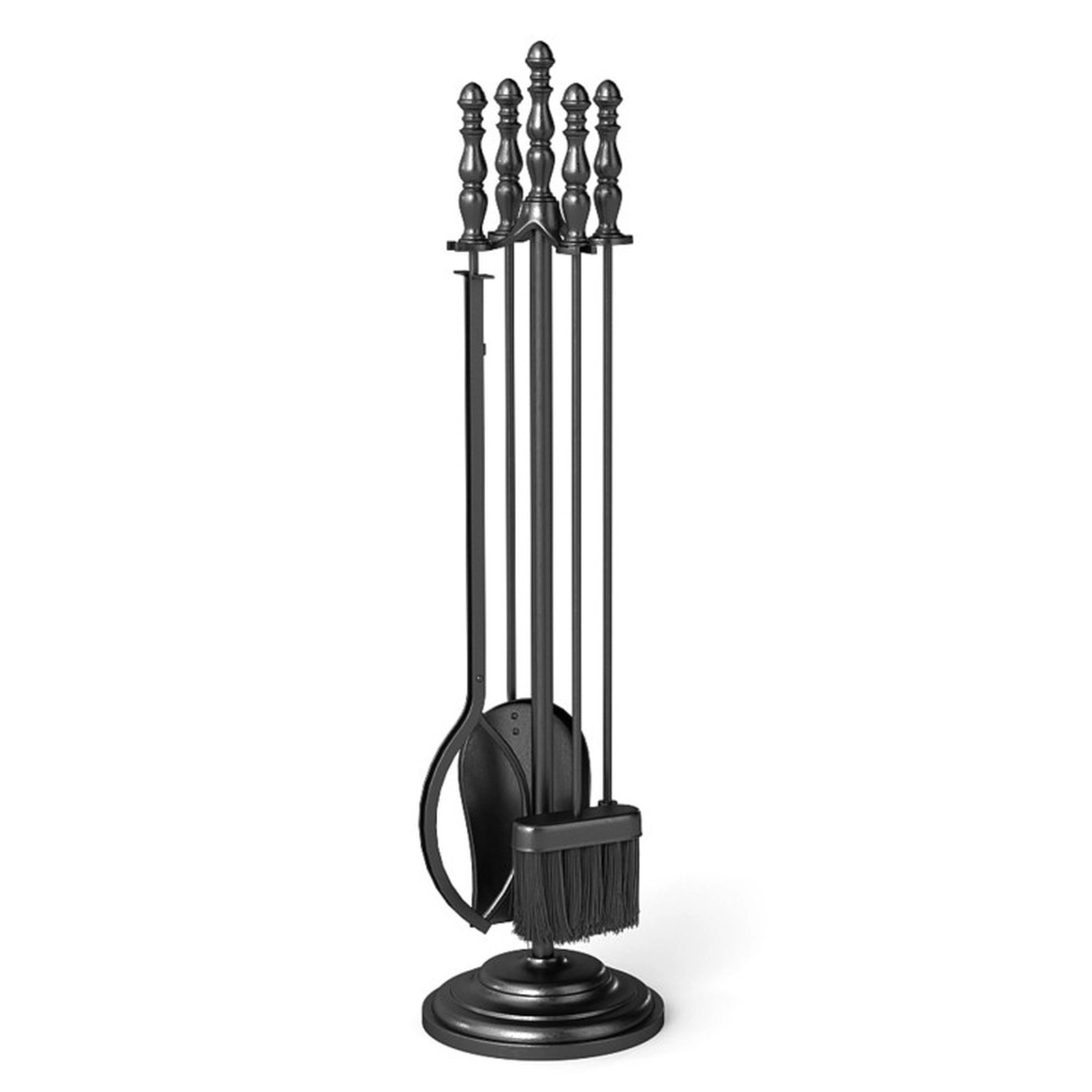 SUGIFT 5-Piece Poker Tongs Brush Shovel Round Stand Fireplace Tool Set 27-in Tools 8-in x 31.5-in Base 9-lb Black
