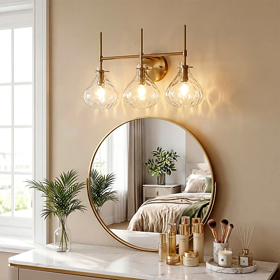 Tribesigns Three-Light Ripple Glass Shade Modern Vanity Light