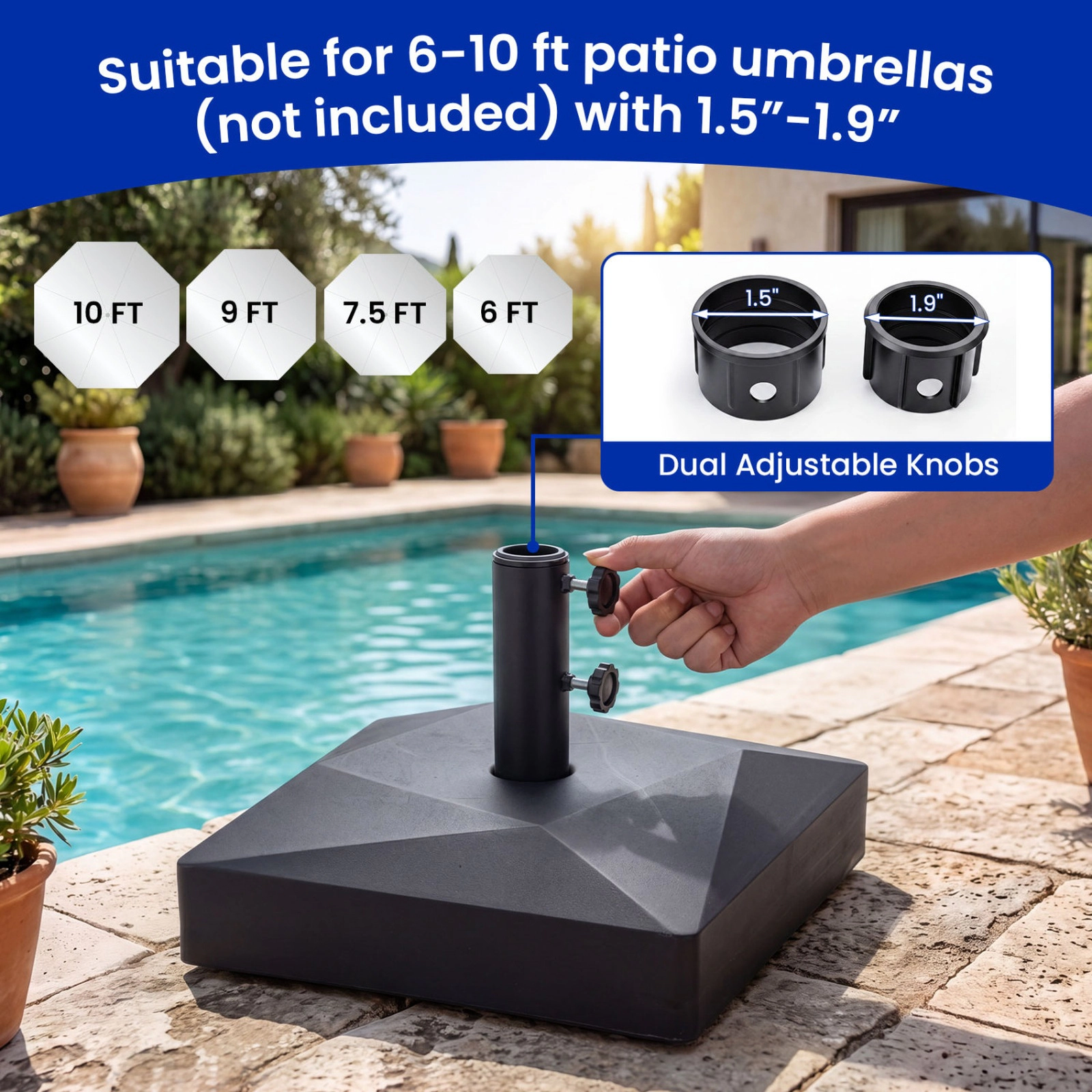 SUGIFT Mobile Fillable Patio Umbrella Base 154-lb Capacity Fits 6-10 ft Umbrellas Black