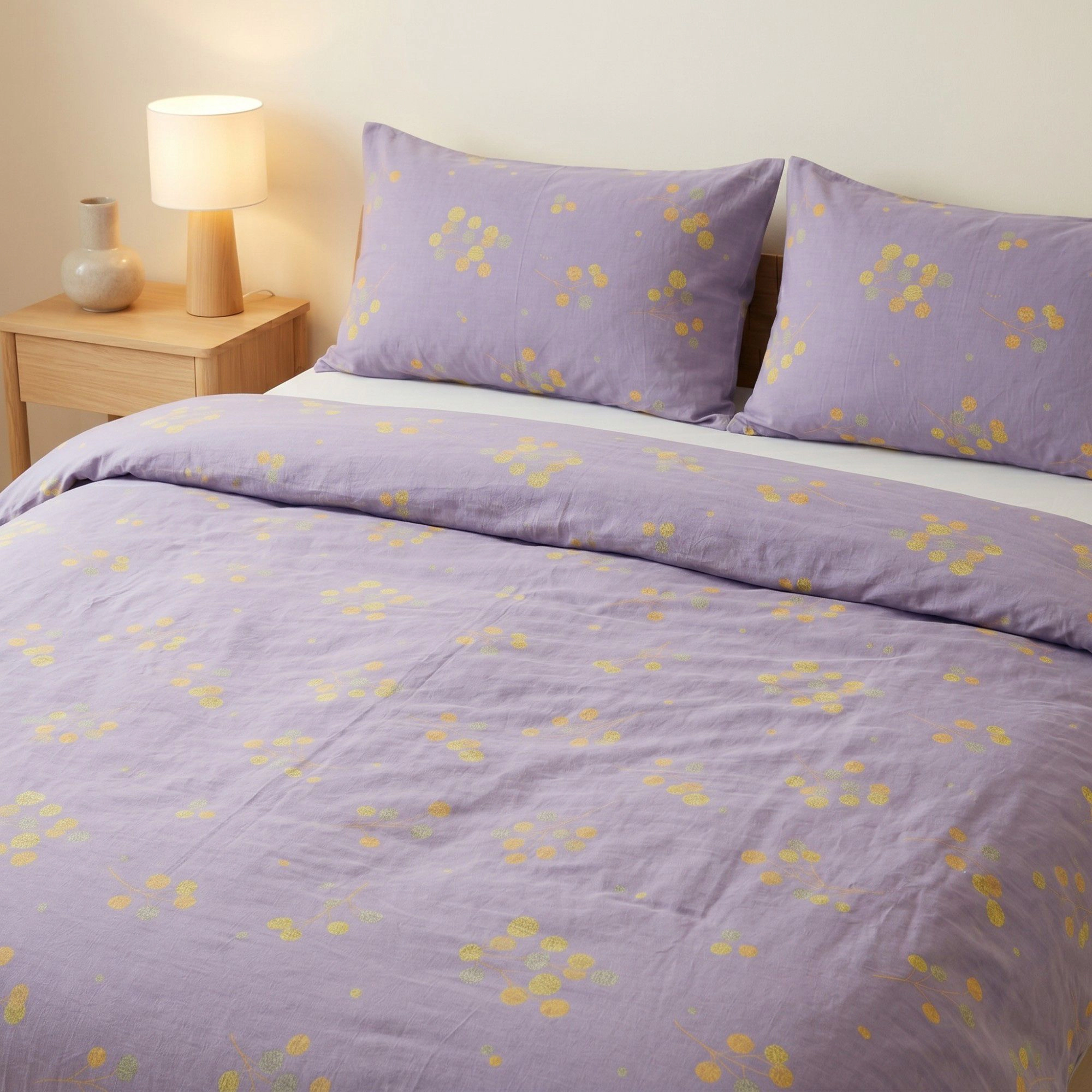 Alilang Unisex 3-Piece Cotton Bedding Set with Duvet Cover and Pillowcases Soft Washed Fabric Botanical Print Design