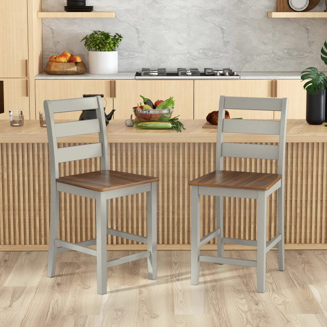 LJG Set of 2 Counter Bar Stool with Inclined Backrest and Footrest