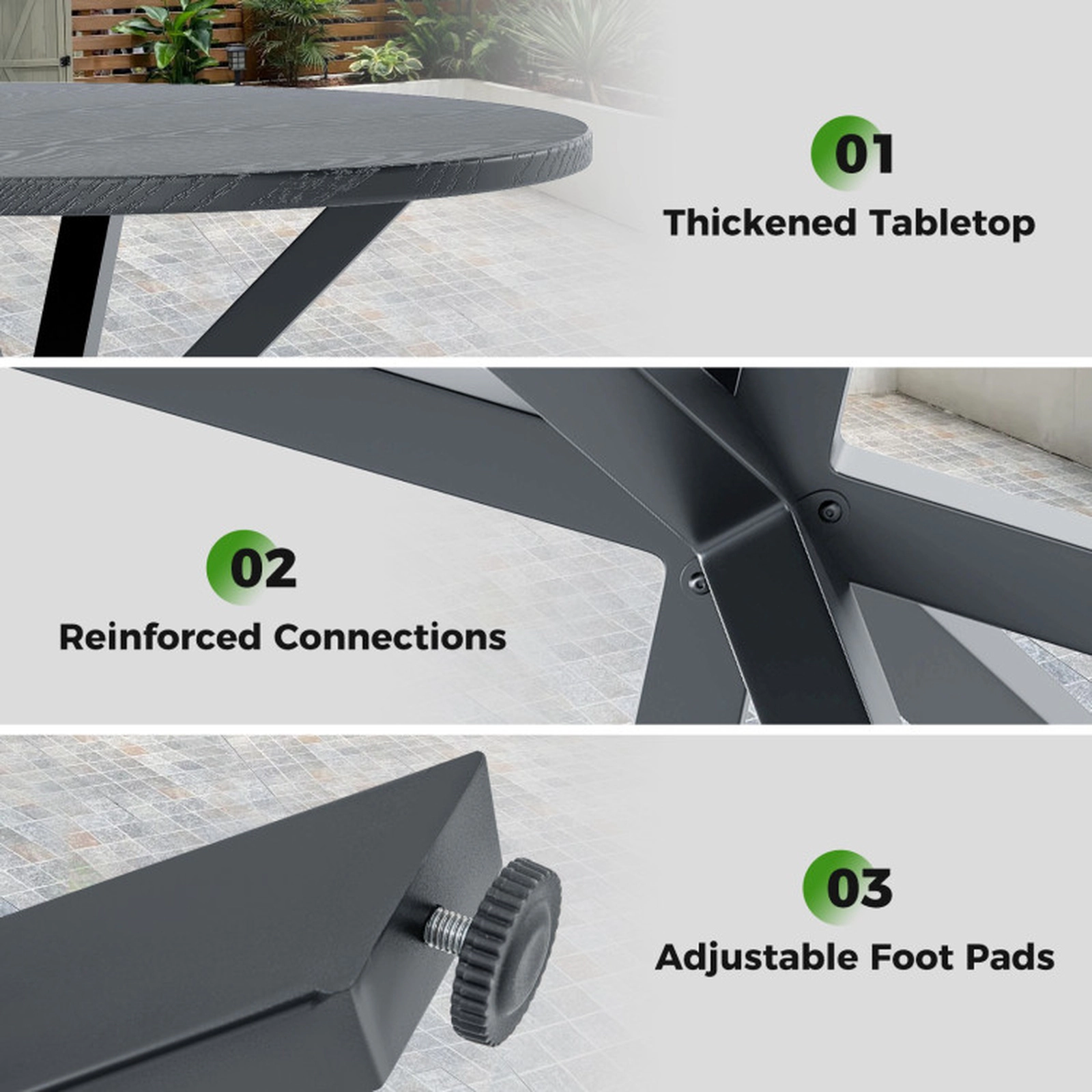 SUGIFT 33.5-Inch Black Round Outdoor Bistro Table, Wood-Look Top, X-Legs