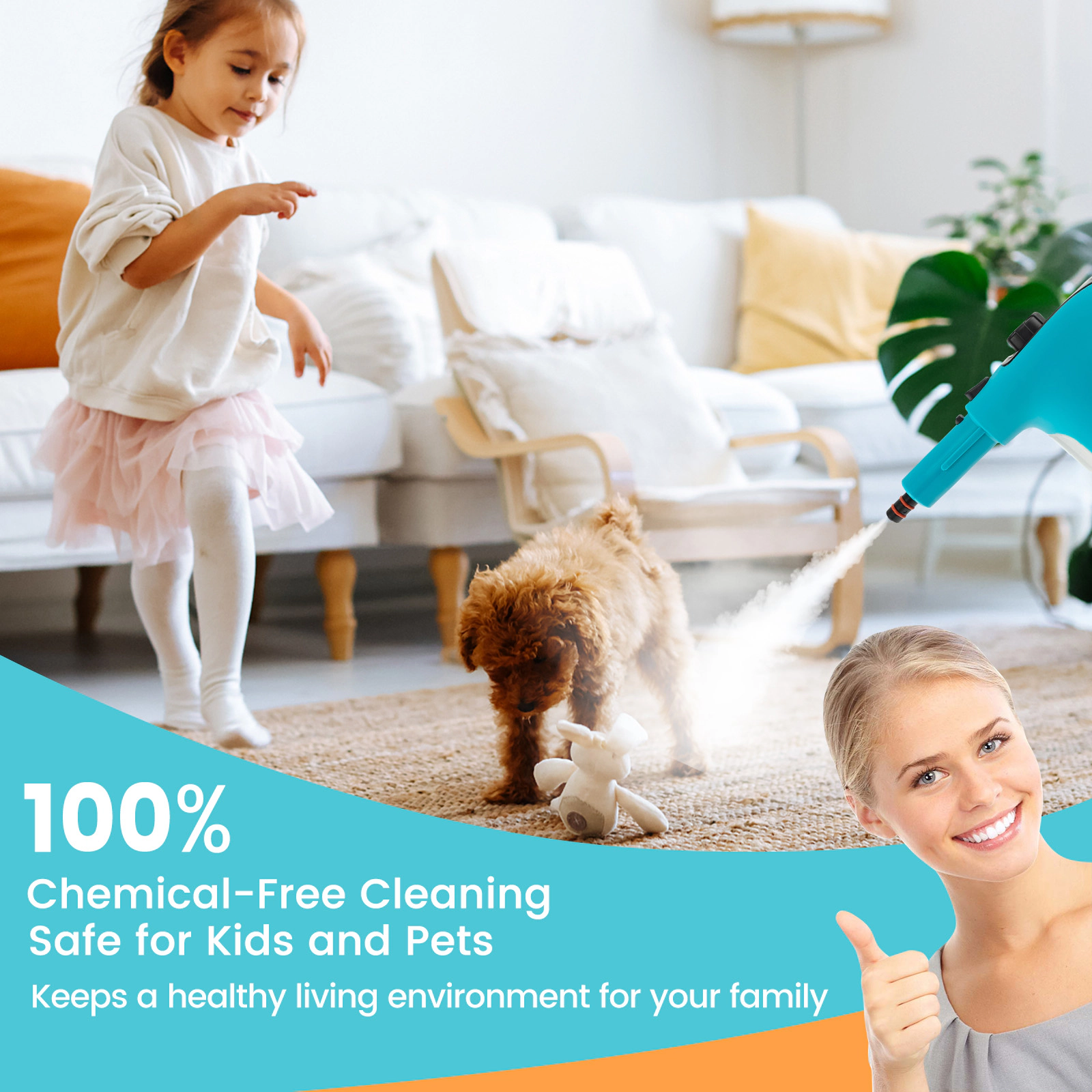 SUGIFT Blue Handheld Steam Cleaner with 14-Piece Accessory Kit and Child Lock 1400W 13-in W 5-in D 9.5-in H
