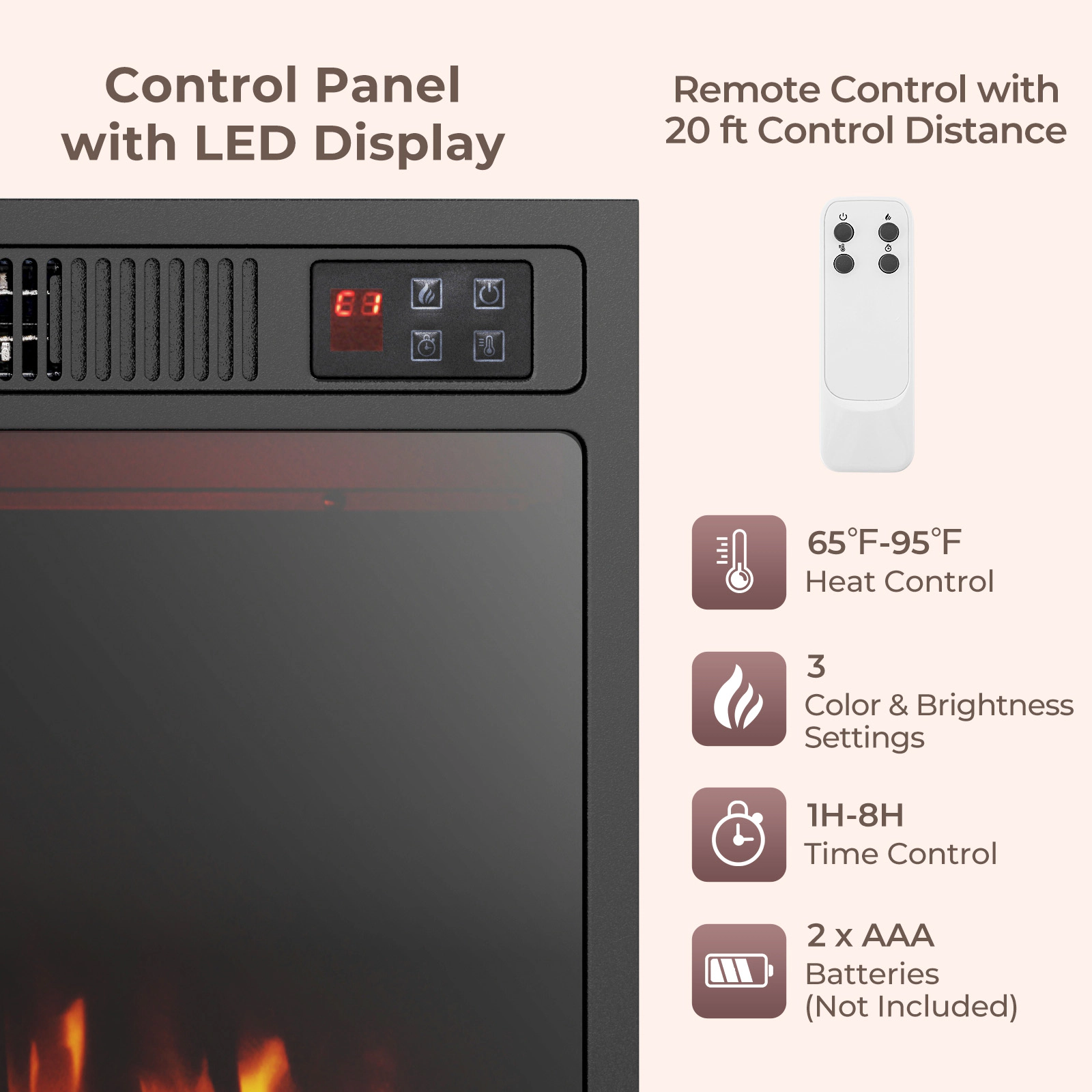 SUGIFT 23-in 3 Flame Colors Crystal Ember Bed Electric Fireplace Insert 24.2-in x 5.1-in x 17.7-in 1500W Black