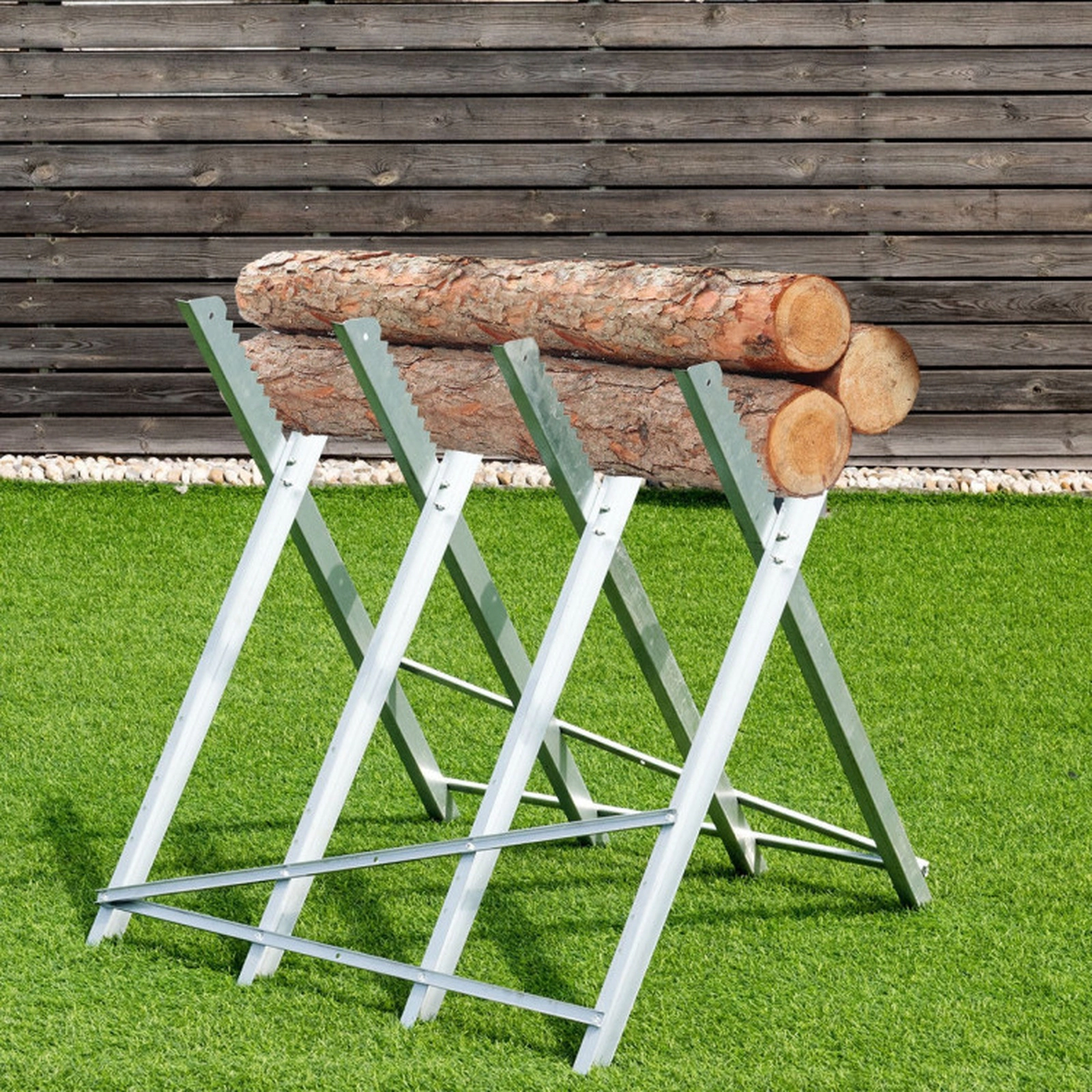 SUGIFT 220-lb Capacity Heavy Duty Portable Folding Steel Sawhorse with 8 Struts and Saw Tooth Wood Grip
