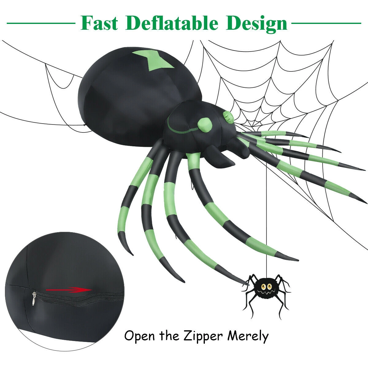 Glintex 6-Ft Halloween Inflatable Spider with LED Bulb and Ground Stakes, Black