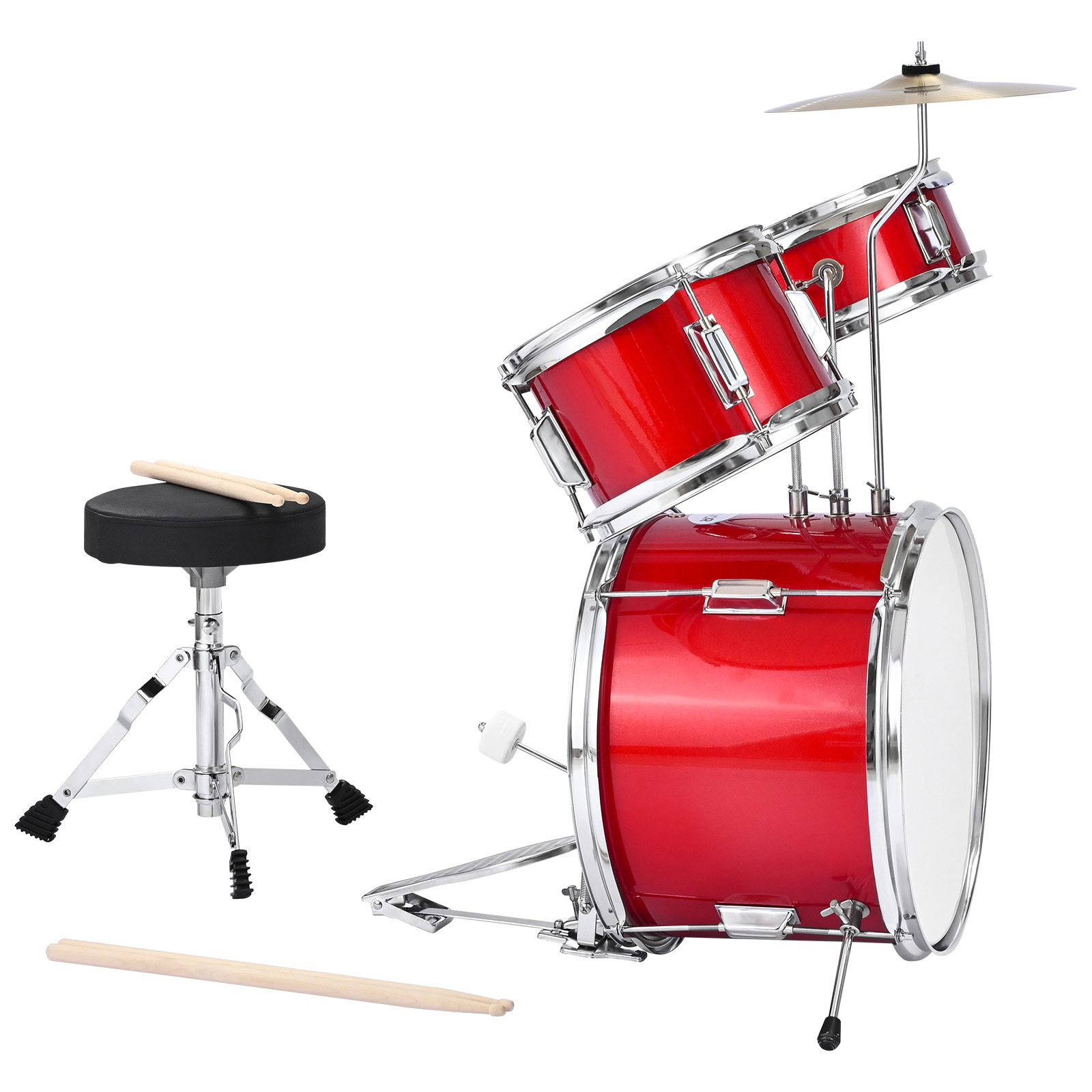 HONGGE Kids Drum Set Junior Drum Sets Beginner Drums Set with Adjustable Throne Cymbal & Two Pairs of Drumsticks