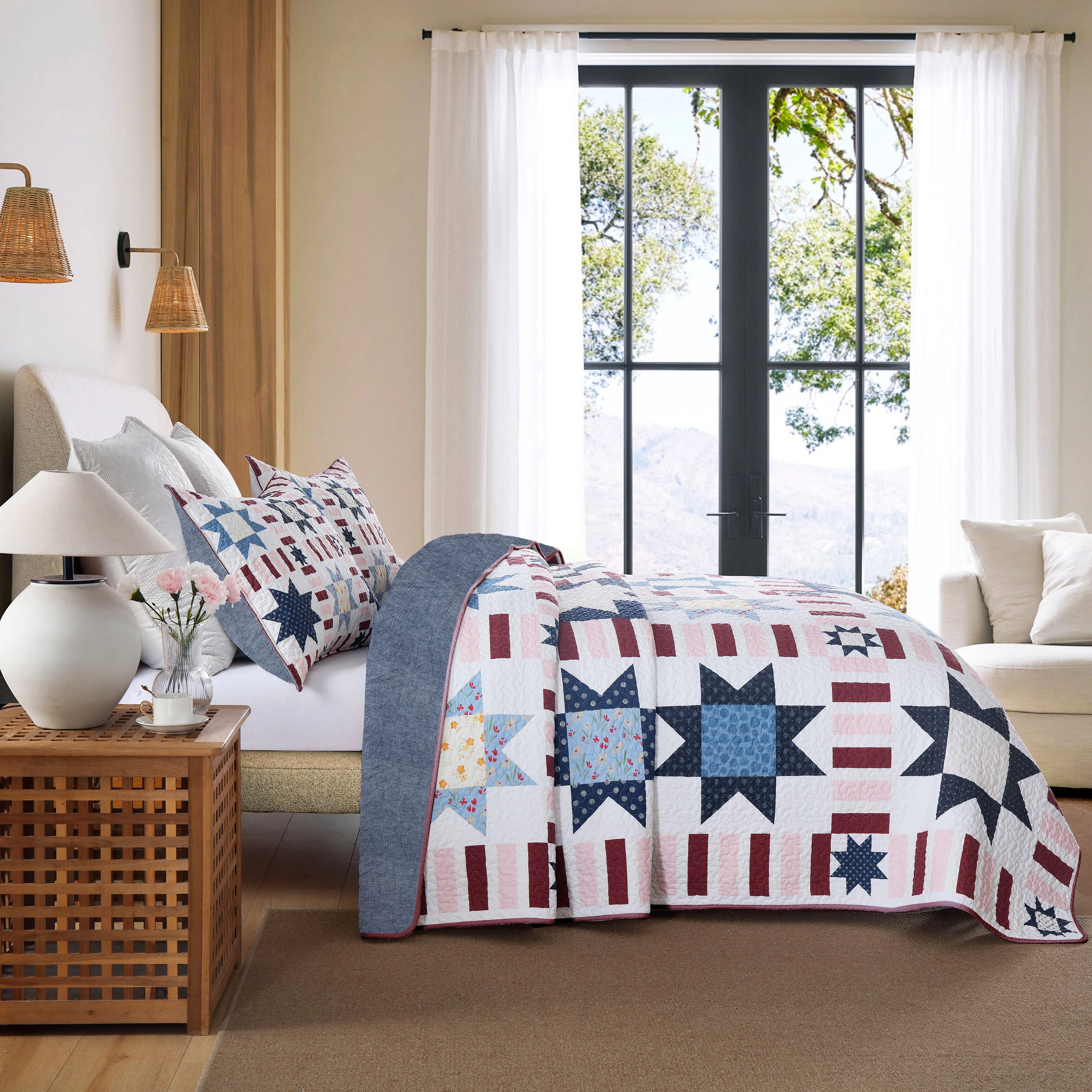 MarCielo 3 Pieces Farmhouse Star Quilt Set – Festive Bedspread Set