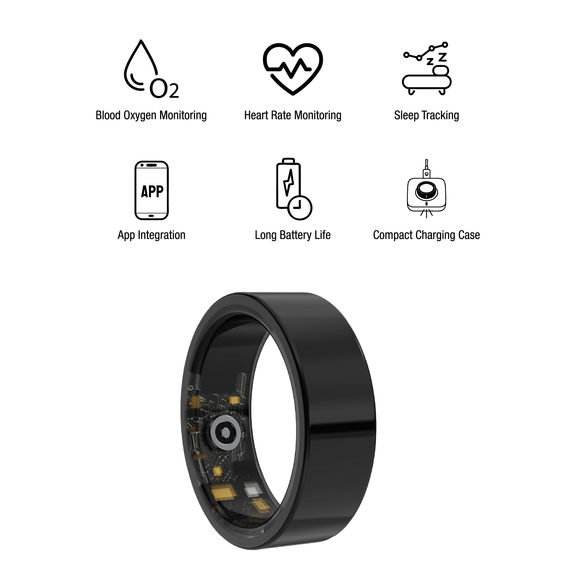 Pursonic Unisex Smart Health & Sleep Tracking Ring with Magnetic Charging Base
