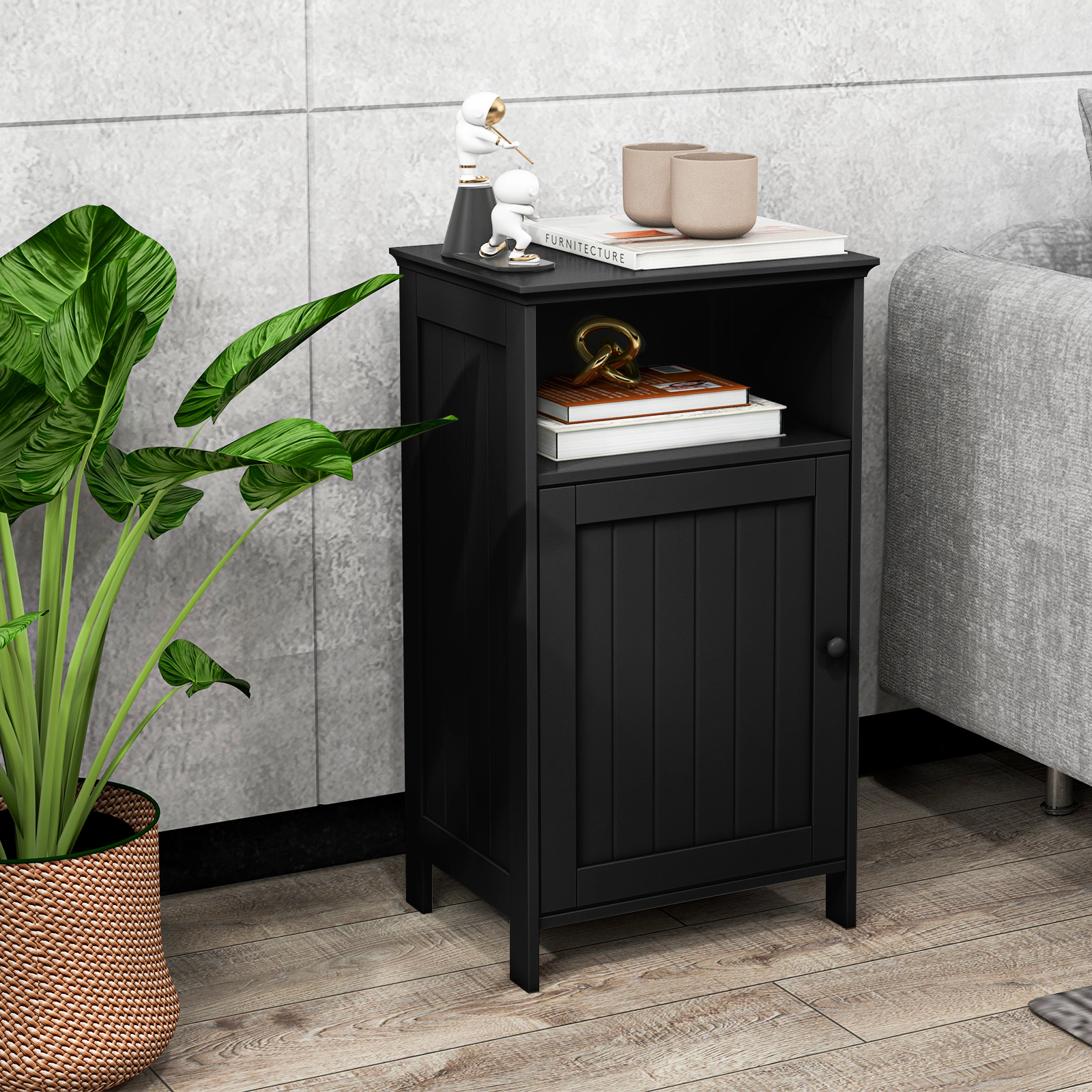 SUGIFT Bathroom Freestanding Floor Storage Cabinet with Adjustable Shelf MDF 27.5-in Tall WhiteGray