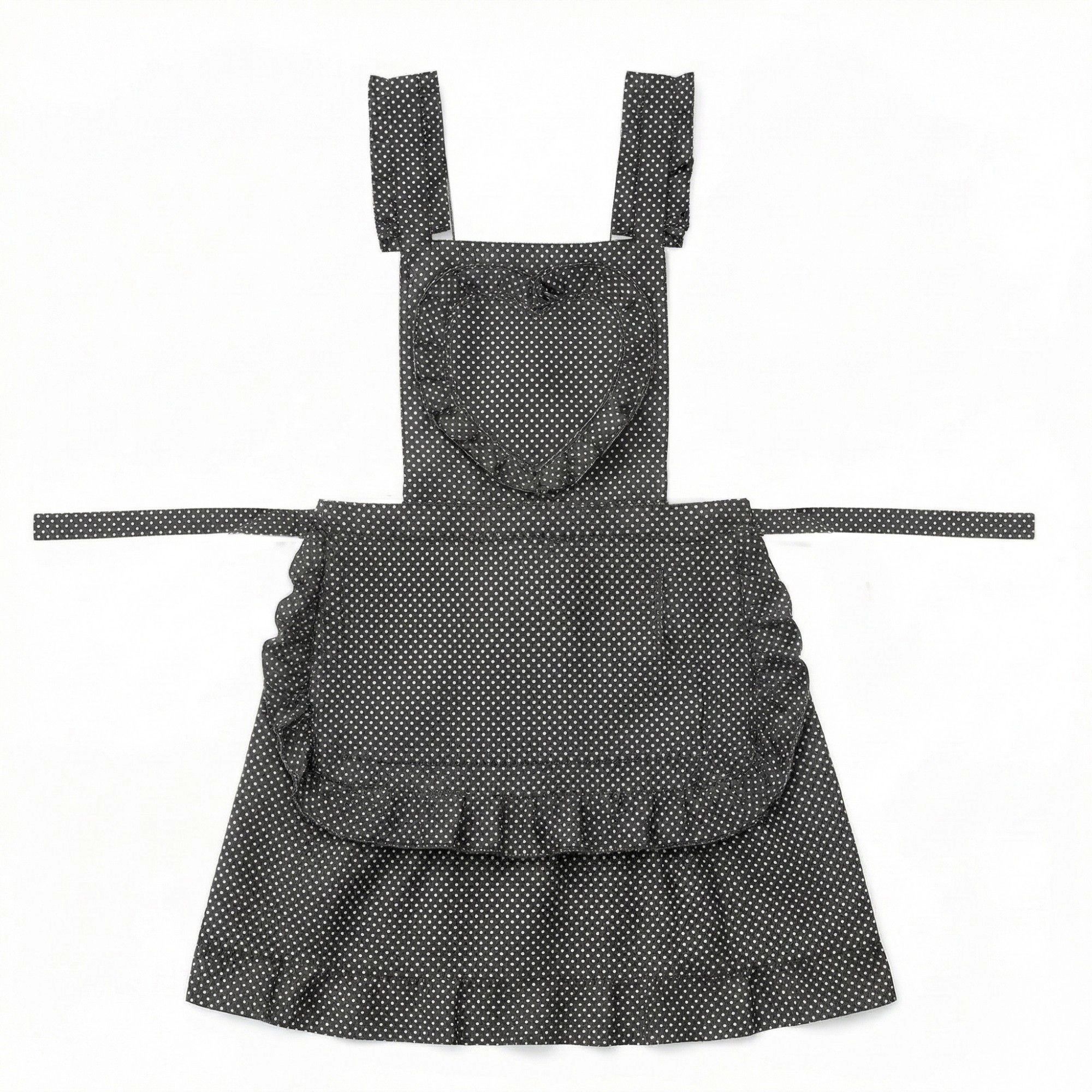 Alilang Unisex Polka Dot Kitchen Apron with Heart Bib Ruffle Trim Adjustable Waist Ties Front Pocket