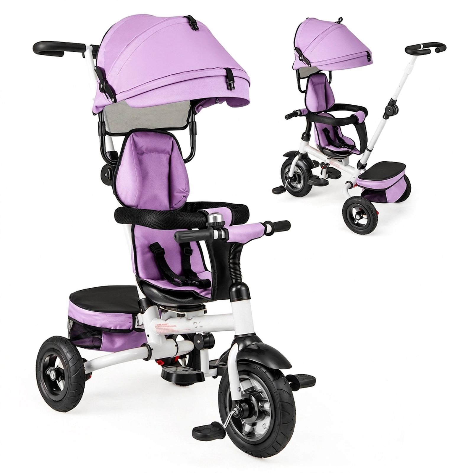 SUGIFT Pink 5-Mode Folding Toddler Tricycle, Foldable Footrests, Reversible Seat, Safety Harness, 55-lb Capacity
