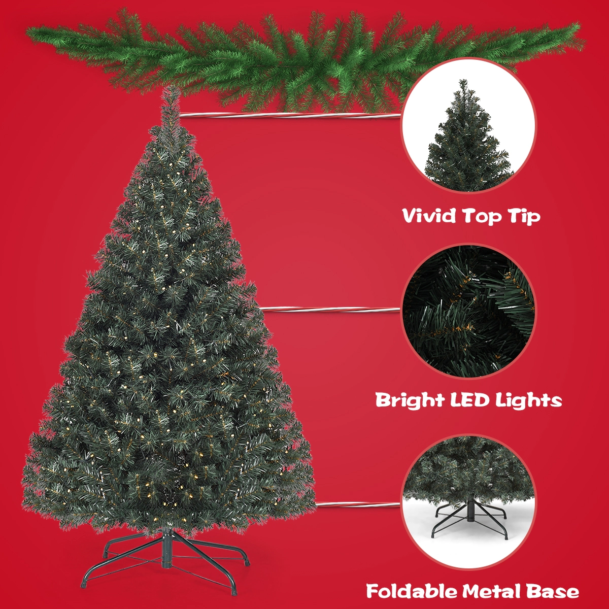 LJG 4.5 Feet PVC Pre-Lit Artificial Hinged Christmas Tree