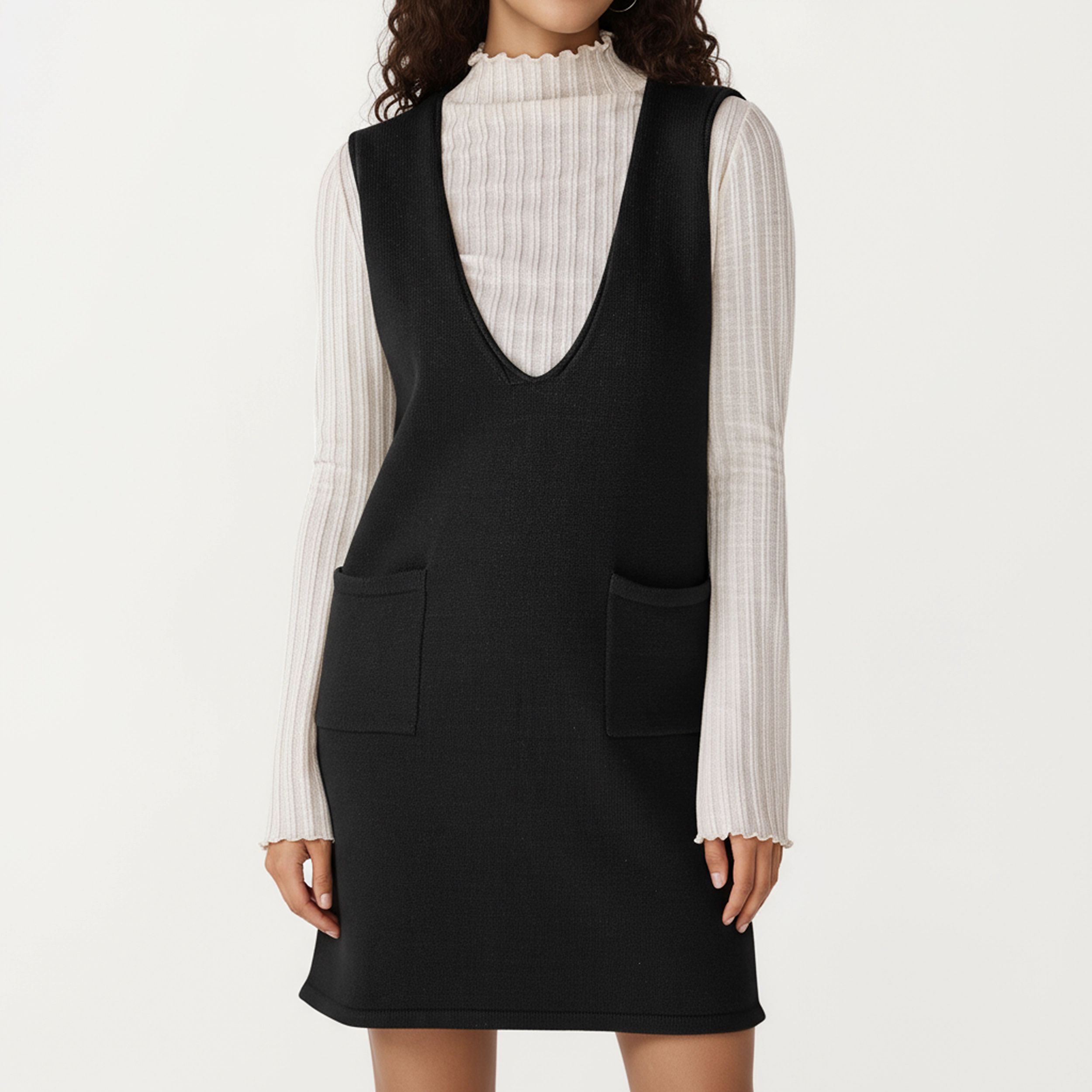 Anna-Kaci Women's Sleeveless V-Neck Shift Front Patch Pockets Dress