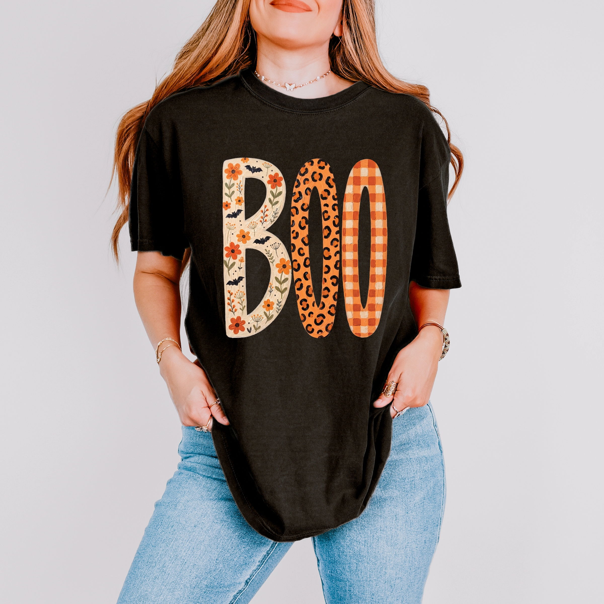 Simply Sage Market - Women's Garment Dyed Graphic T-Shirt Boo Tall Pattern