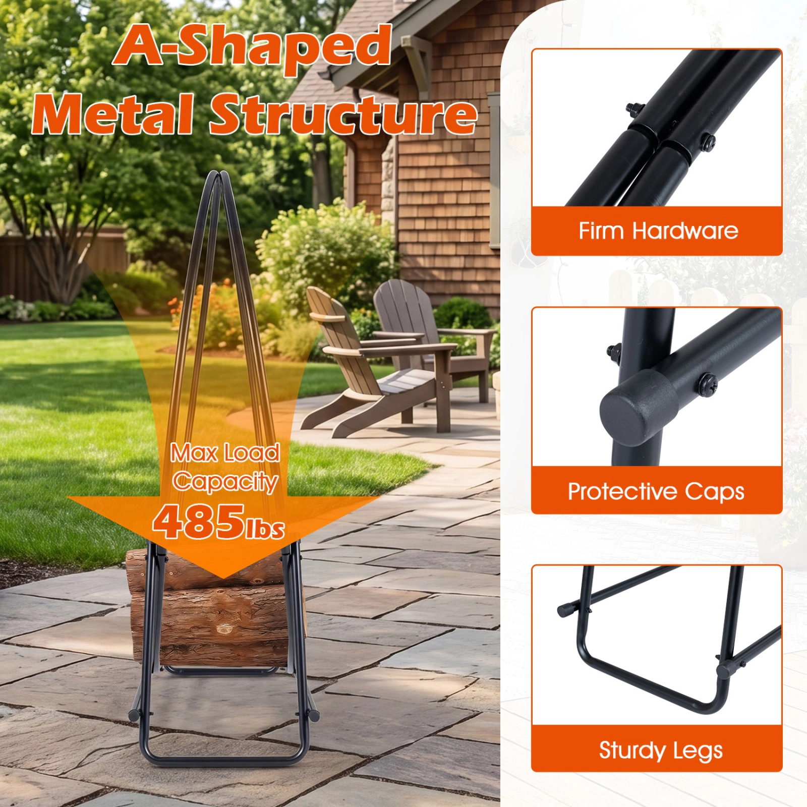 SUGIFT A-Frame Round Metal Firewood Rack 485-lb Capacity 45-in Diameter 4.5-in Elevated Base Black