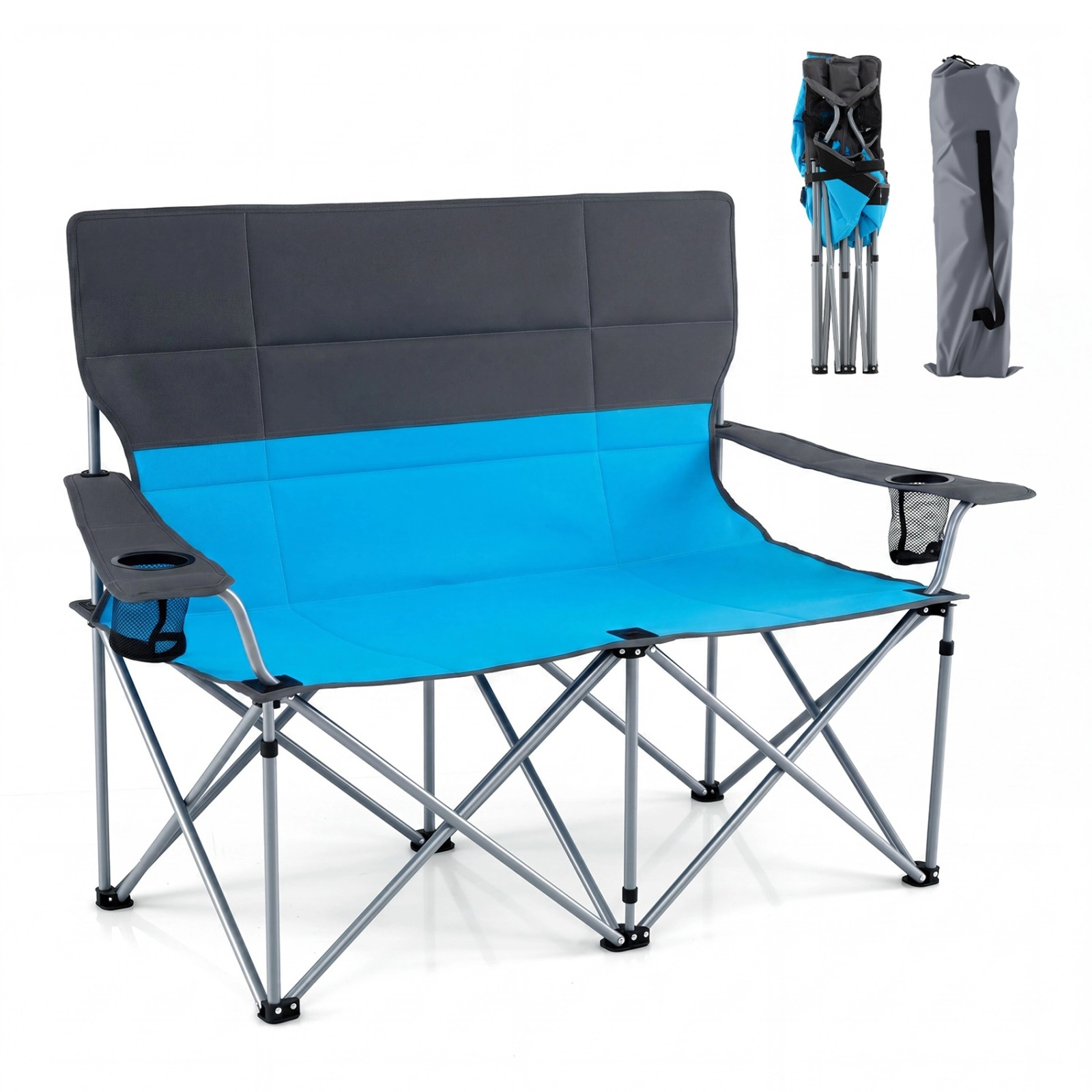 SUGIFT Blue 2-Person Camping Chair with Cup Holders and Carry Bag 40-in W 20.5-in D 36.5-in H 660-lb Seat Capacity