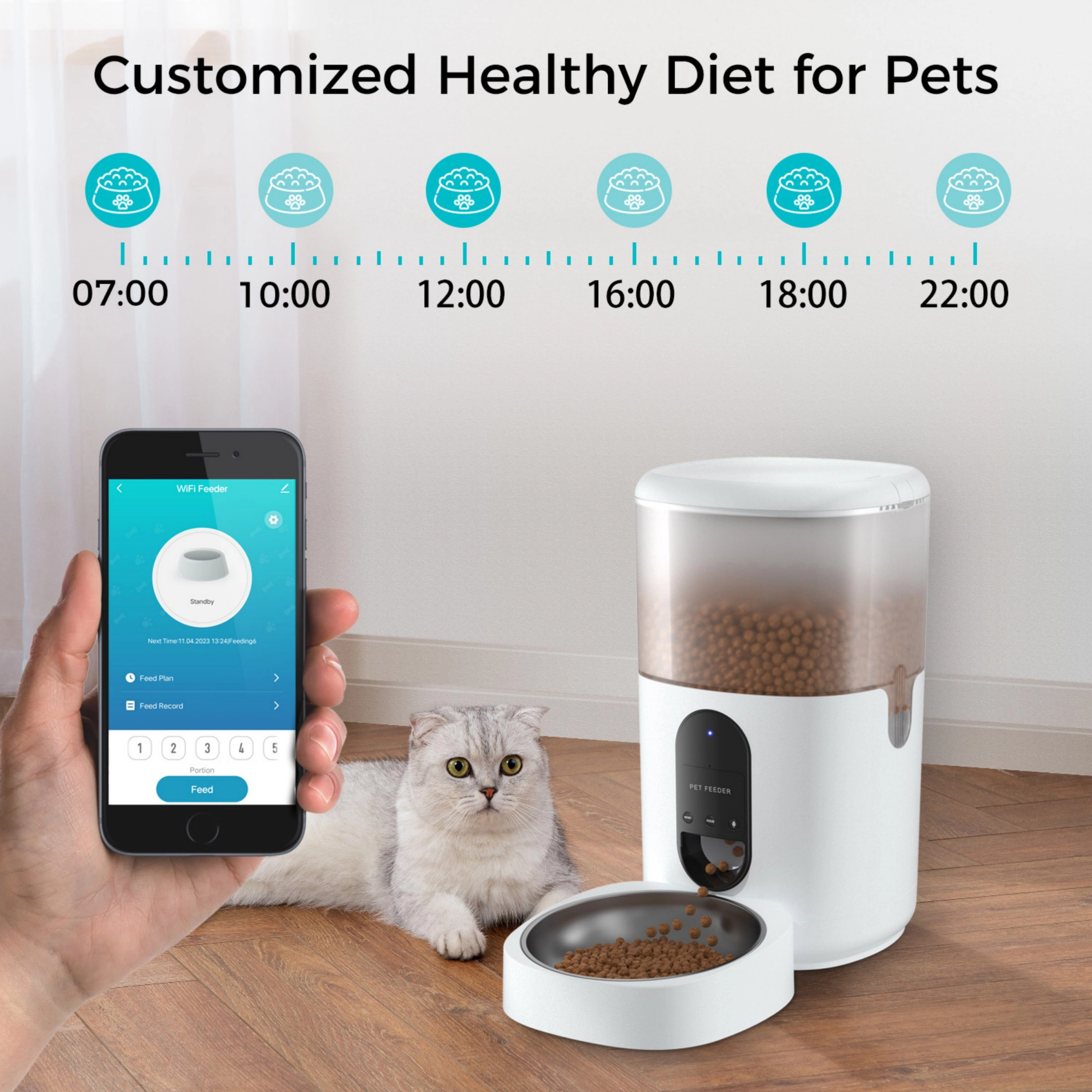 Eco4life 6L Smart WiFi Automatic Pet Feeder 10 Daily Feeds