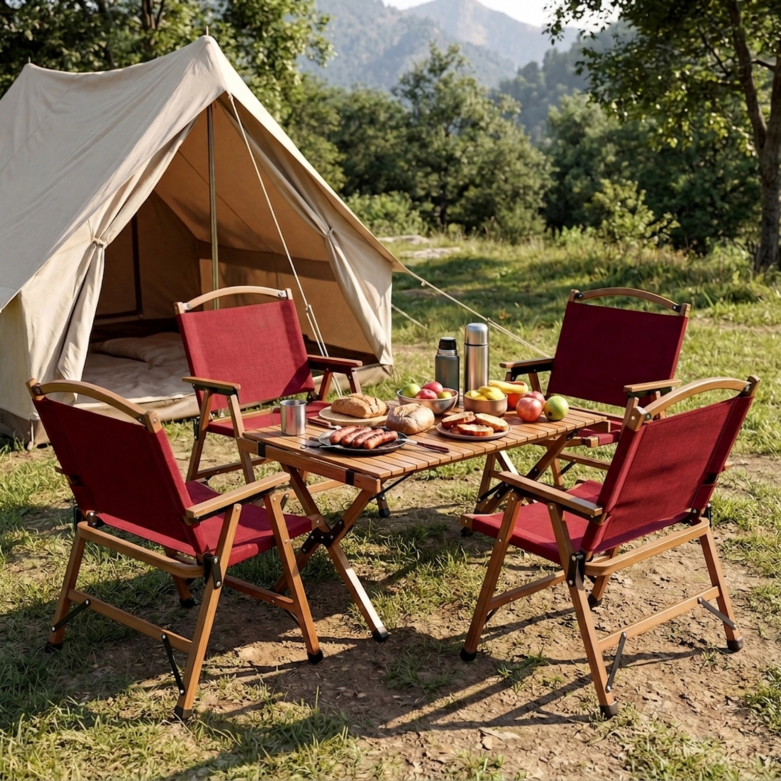 SUGIFT Set of 2 Red Folding Camping Chairs with Bamboo Frame 21.5-in W 22-in D 28-in H 330-lb Per Seat