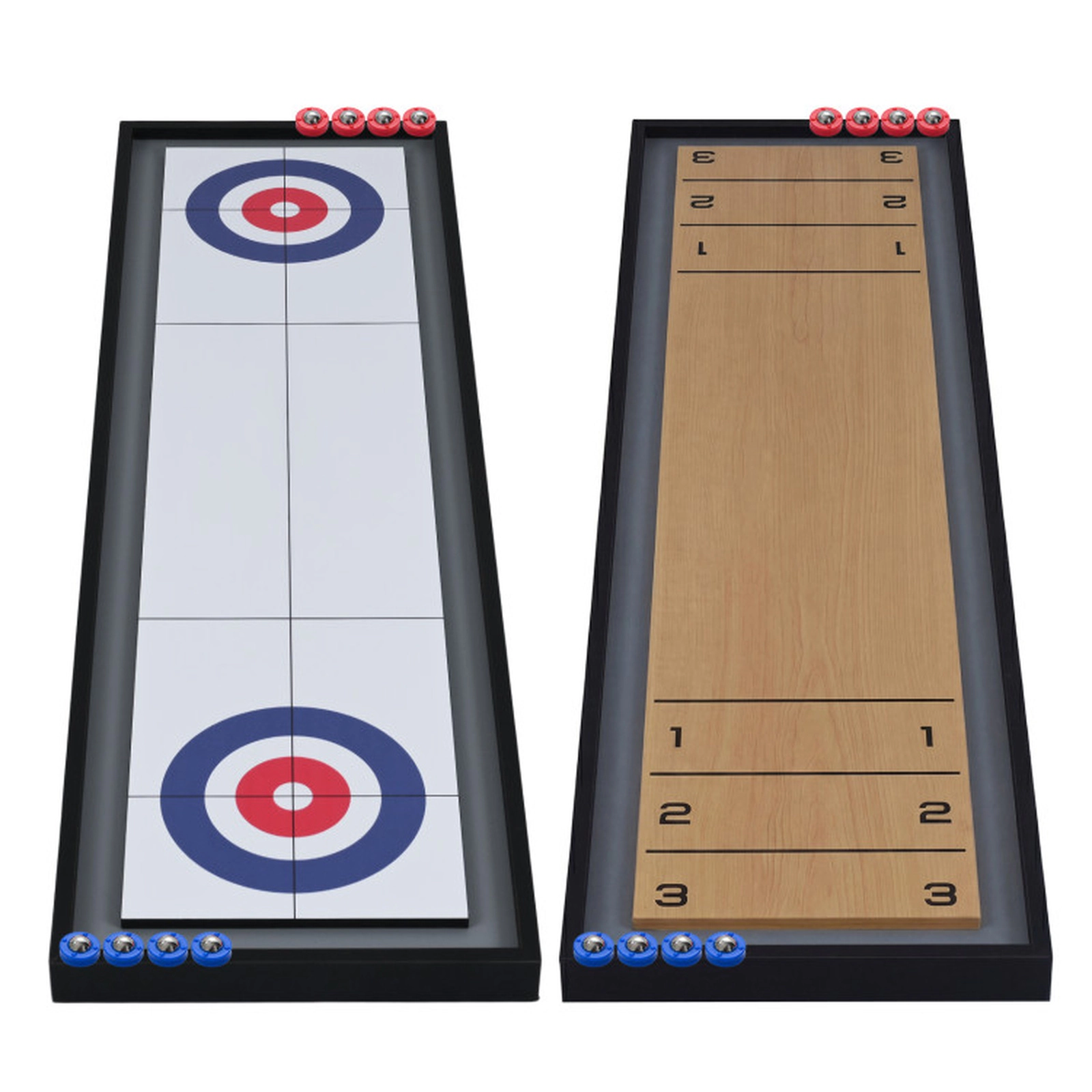 SUGIFT 42.5-in 2-Sided Tabletop Shuffleboard and Curling Board Game with 8 Rolling Pucks and Wooden Frame