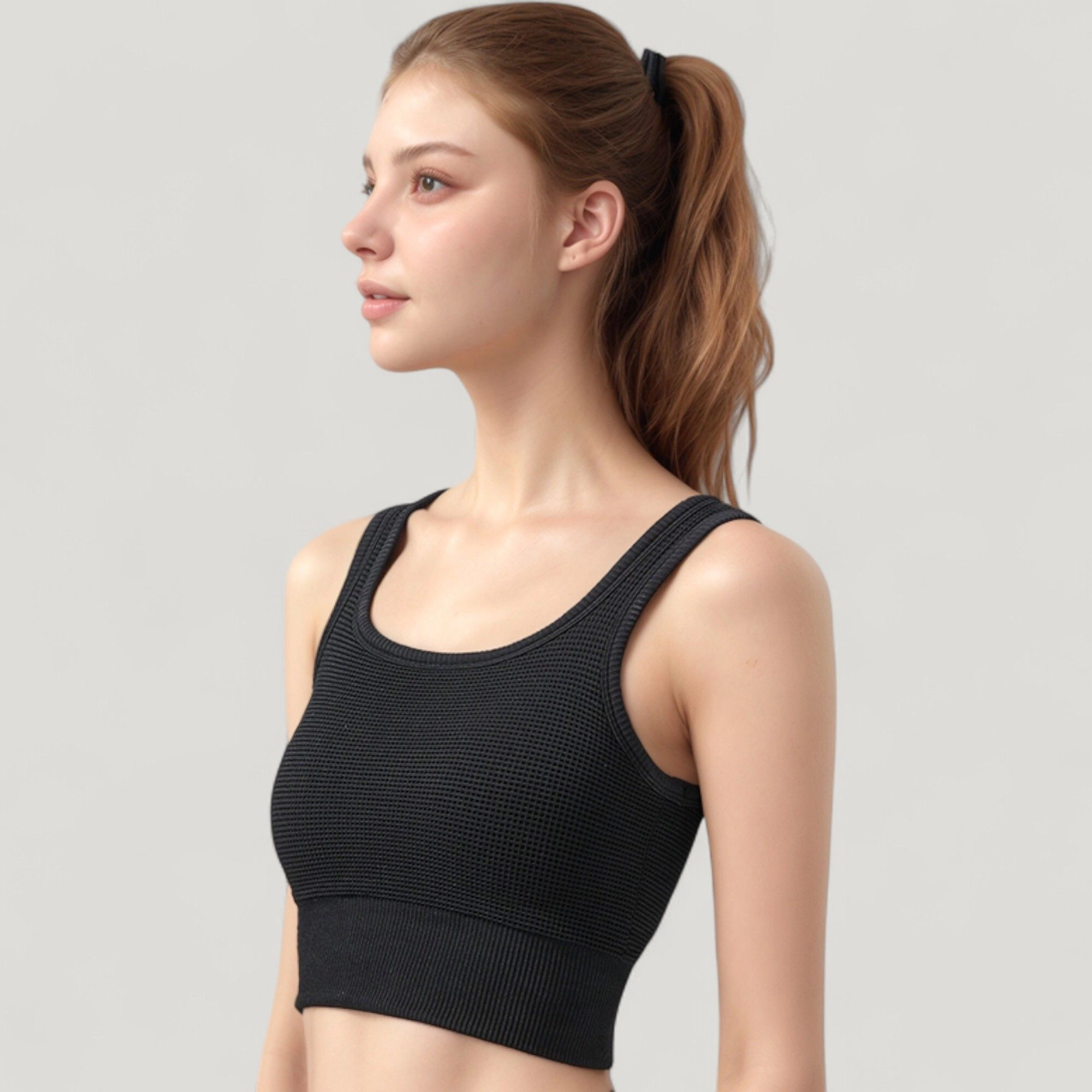 Anna-Kaci Women's Ribbed Seamless Sports Bra with Scoop Neck and Wide Straps