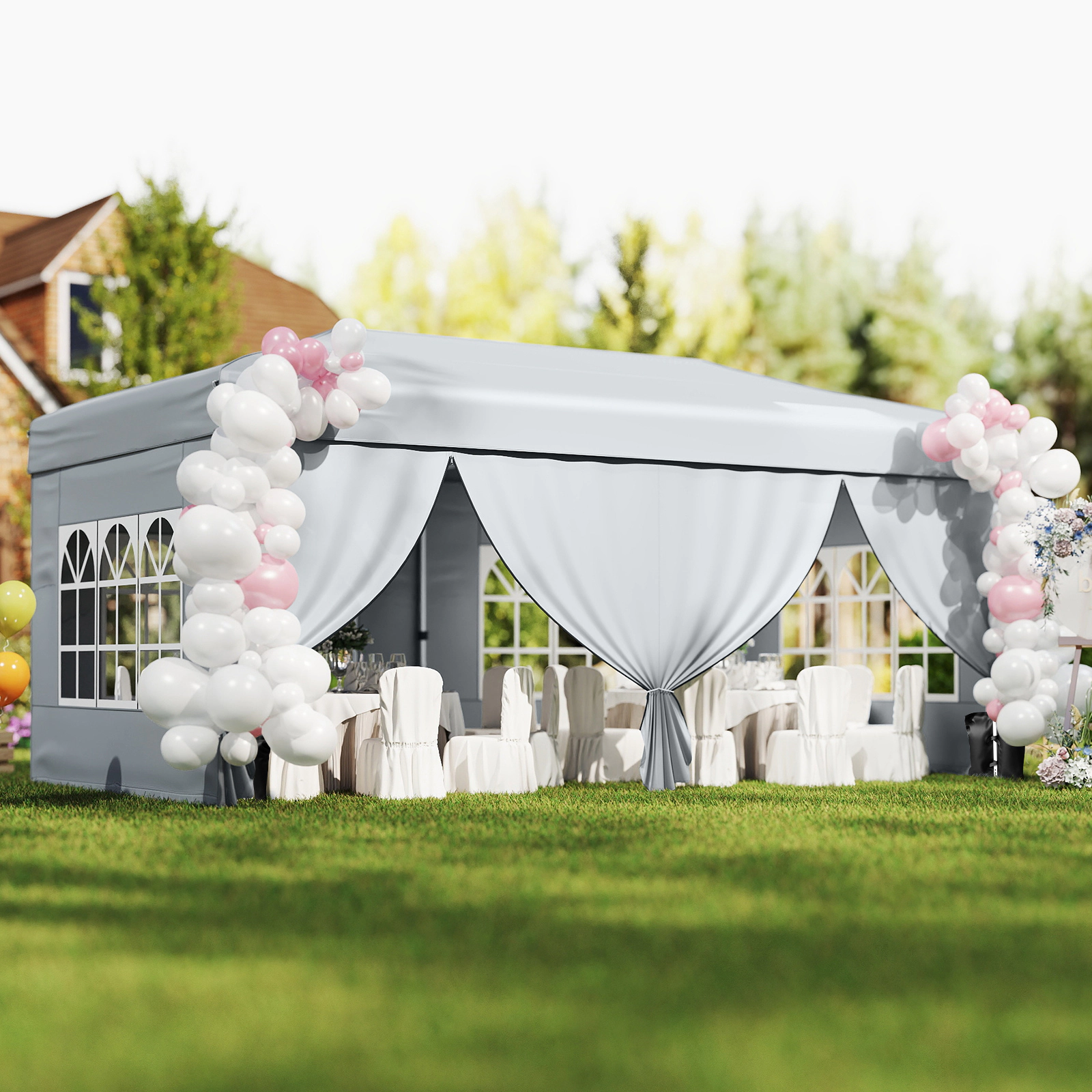 LJG 10 x 20 Feet Pop up Canopy Tent Instant Setup with 6 Sidewalls