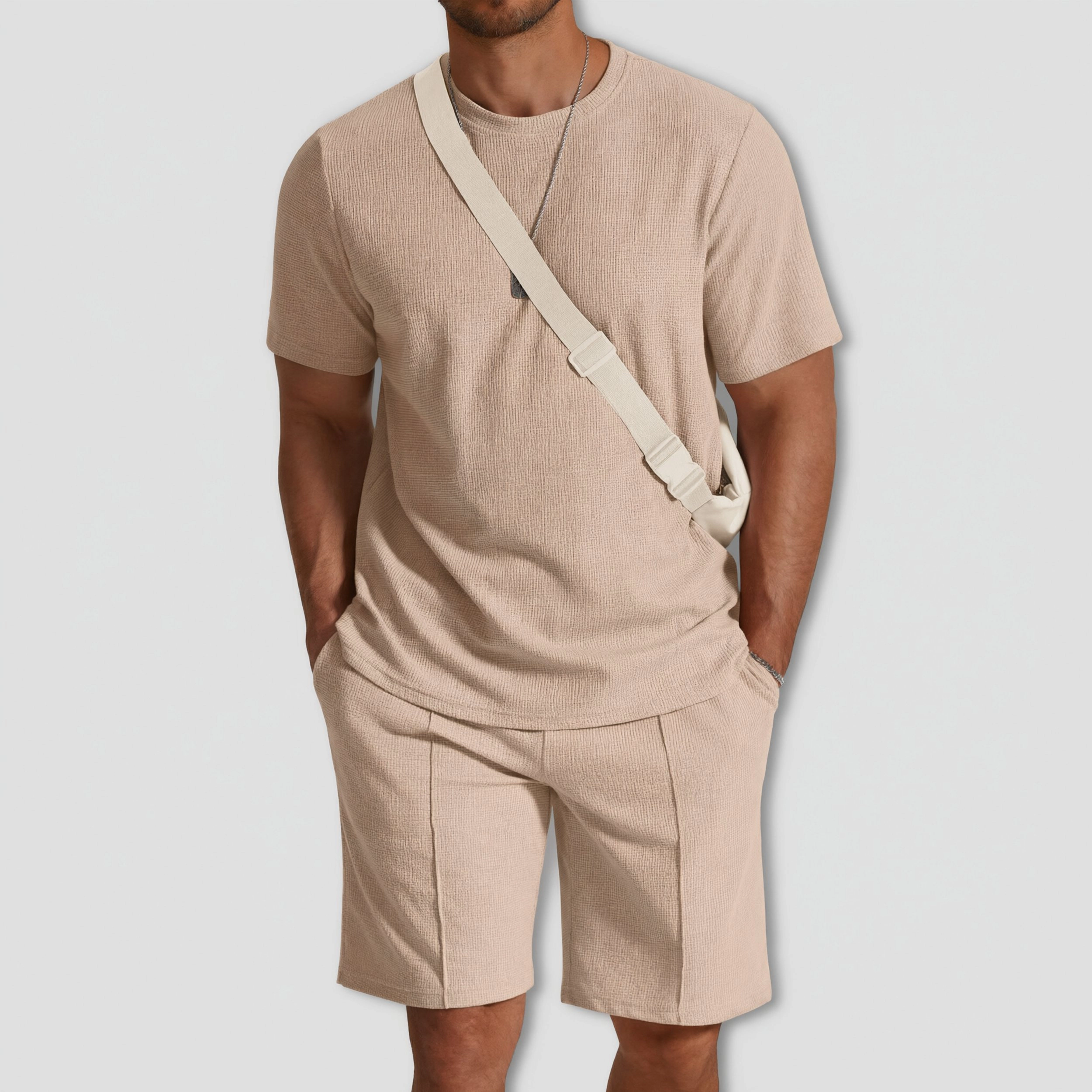 COOFANDY Men's Regular Fit Crew Neck Short Sleeve T Shirt and Shorts Two Piece Set