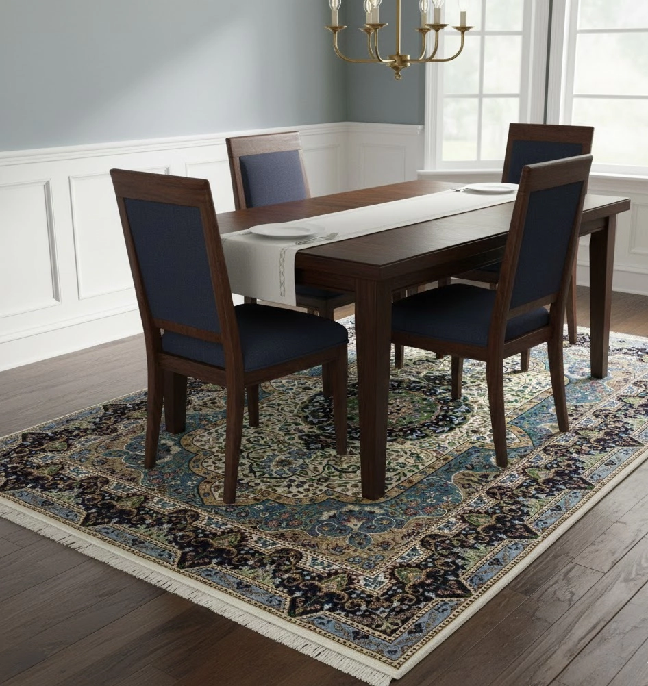 Magic Rugs Cream & Navy Floral 6X8 Kirman Oriental Rug