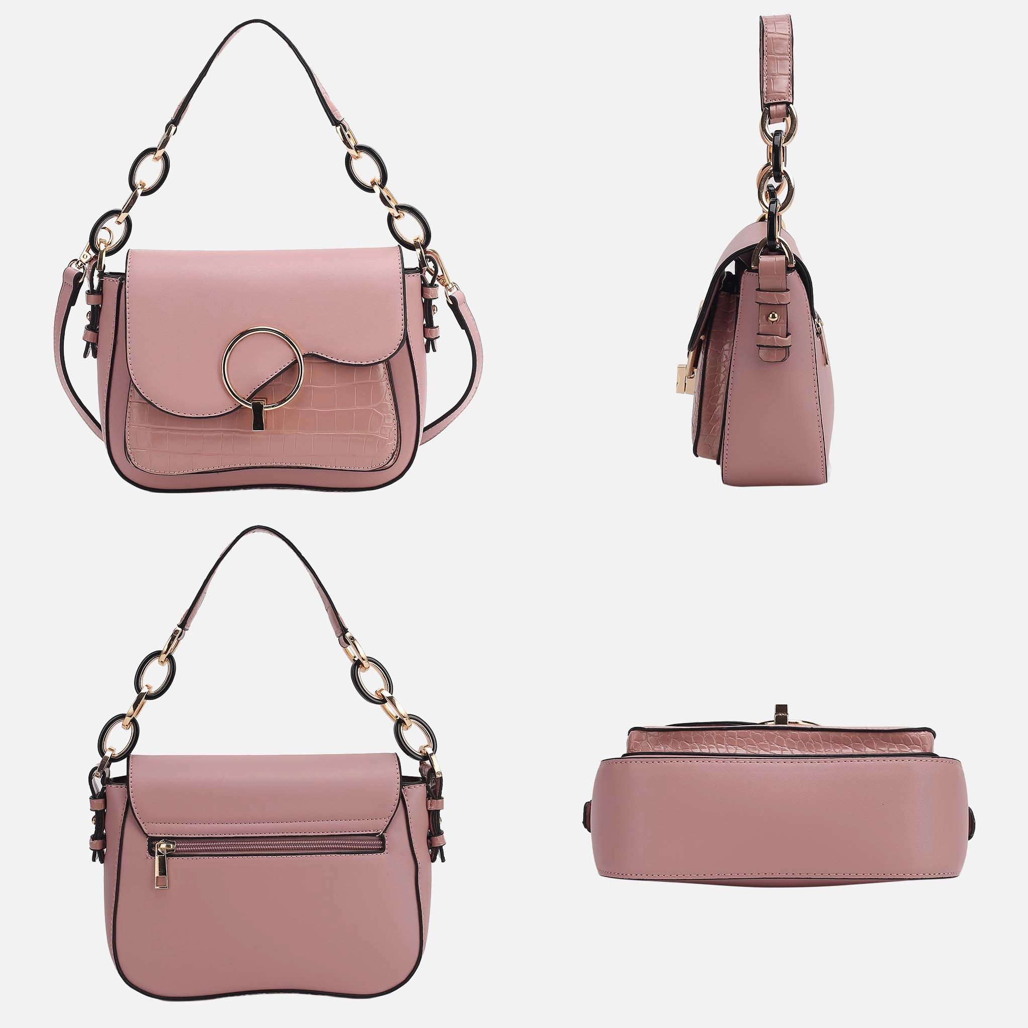 Mia K Collection Structured Vegan Leather Crossbody Bag - Gold Hardware