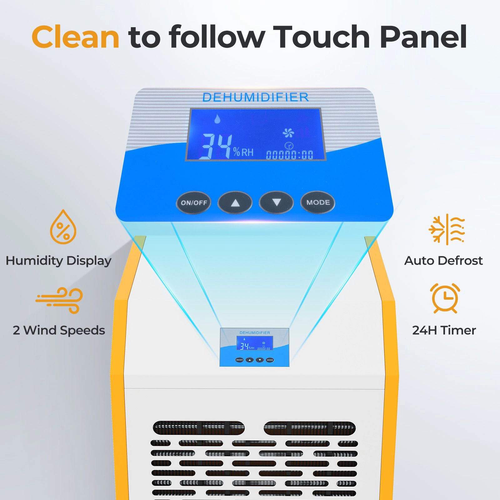 SlickBlue Dehumidifier with 16 Ft Pump Height, Touch Panel, Auto Defrost
