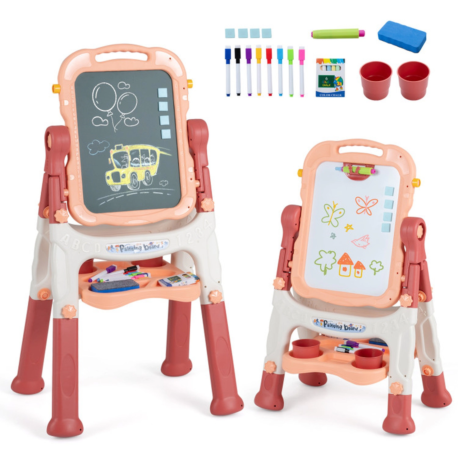 SUGIFT Pink 360-Degree Swivel Board and 2 Height Settings Kids Art Easel
