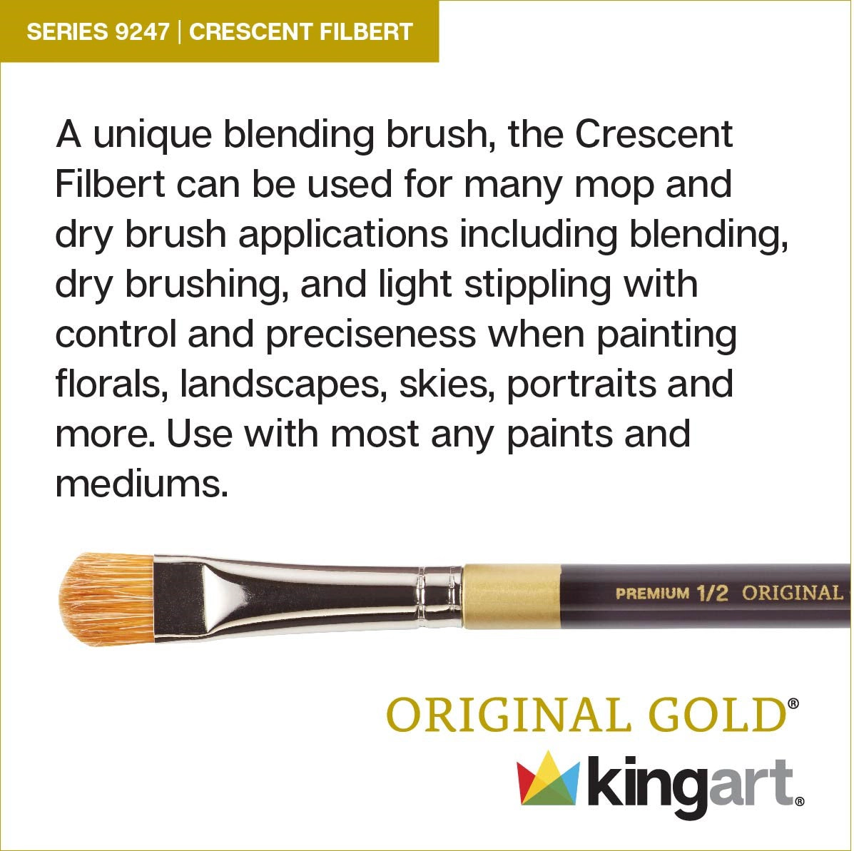 KINGART Original Gold 9247 Crescent Filbert Brush, Aqua Handle