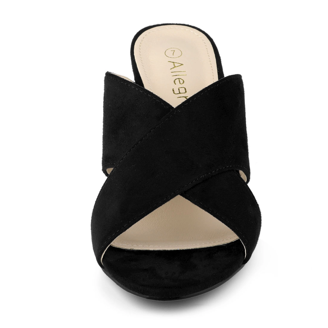 BLISSFUL STEP Women's Faux Suede Crisscross Strap Chunky Block Heel Slide Sandals