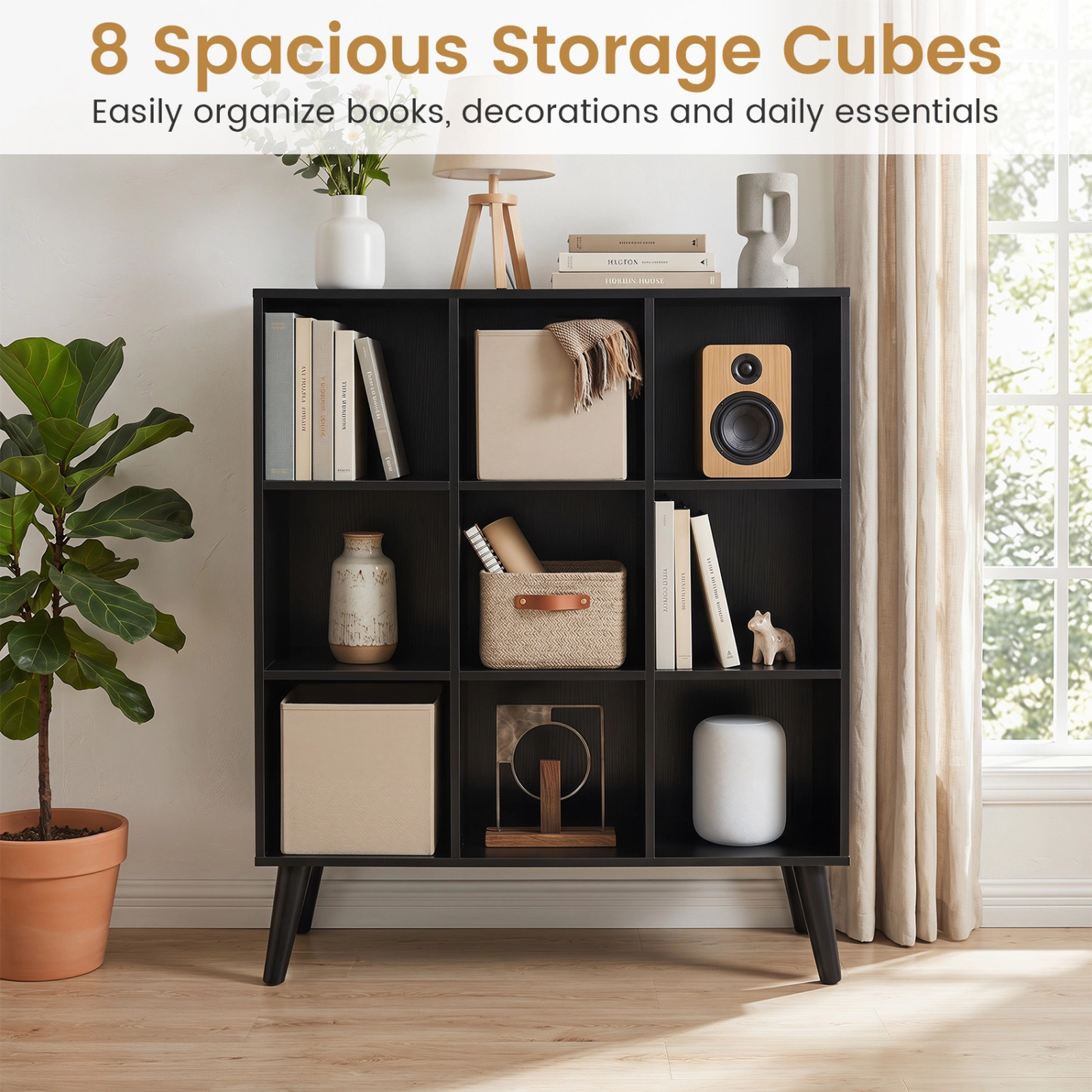SUGIFT 8-Cube Bookcase with Raised Support Legs for Living Room